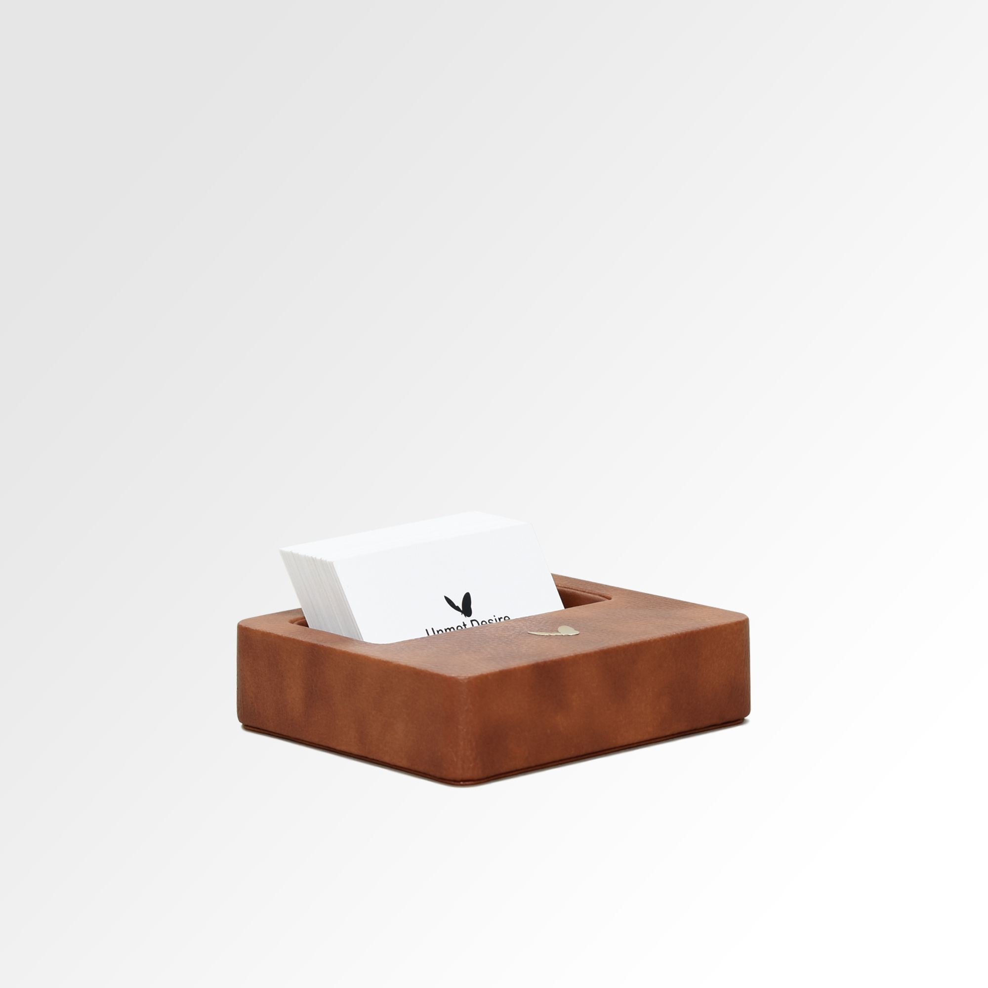 Visiting Card Holder for Desk | Faux Leather | Square | Classic | Tan