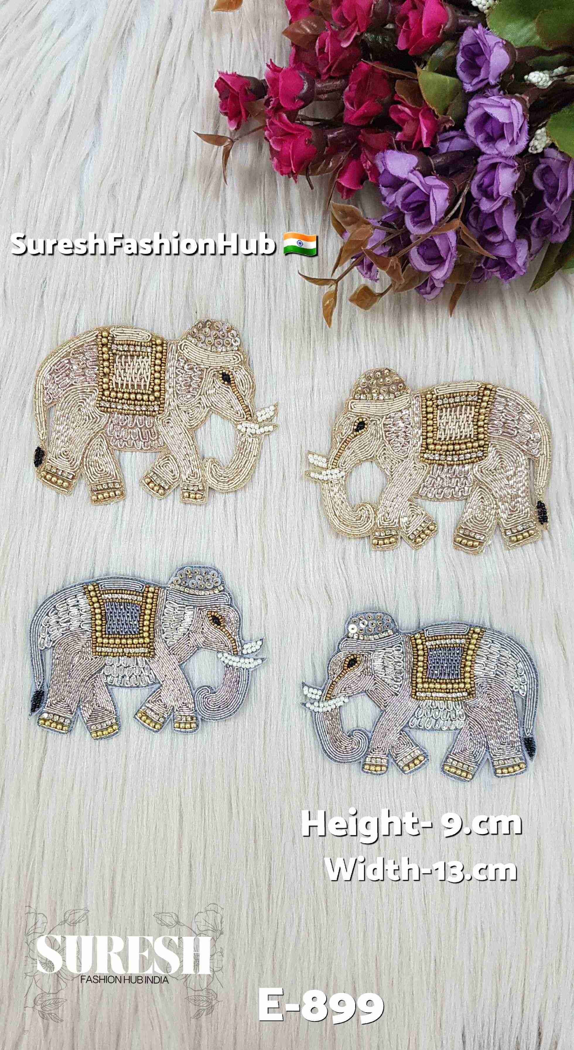 Grey Zardosi Elephant Patch – Right Facing | E-899