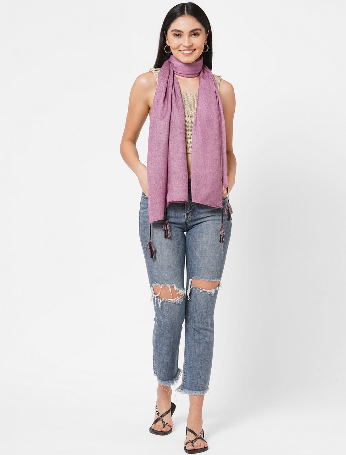 Get Wrapped | Get Wrapped Pink Dotted Scarves with Tassels 2