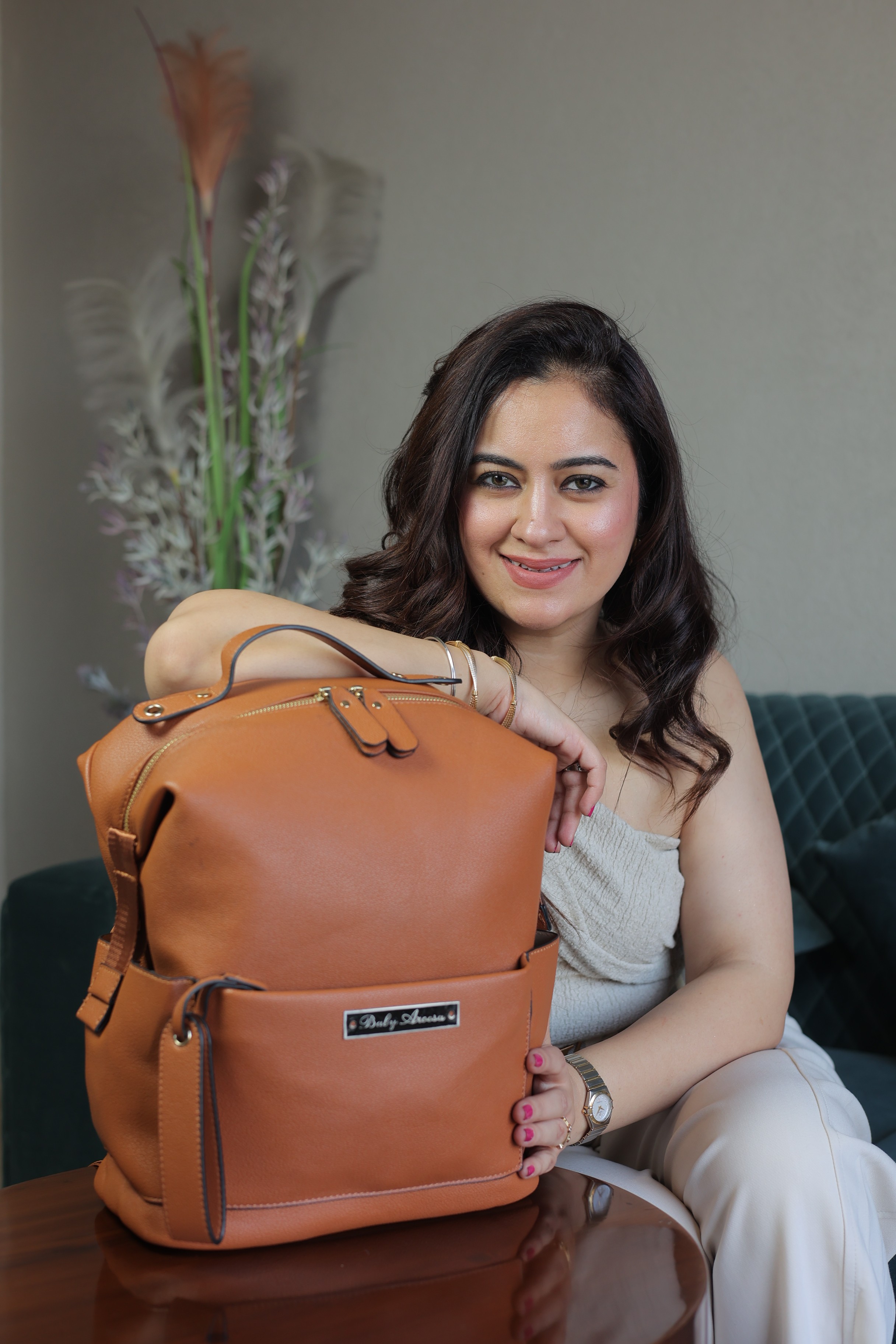 Dune Tan Leather Diaper Bag