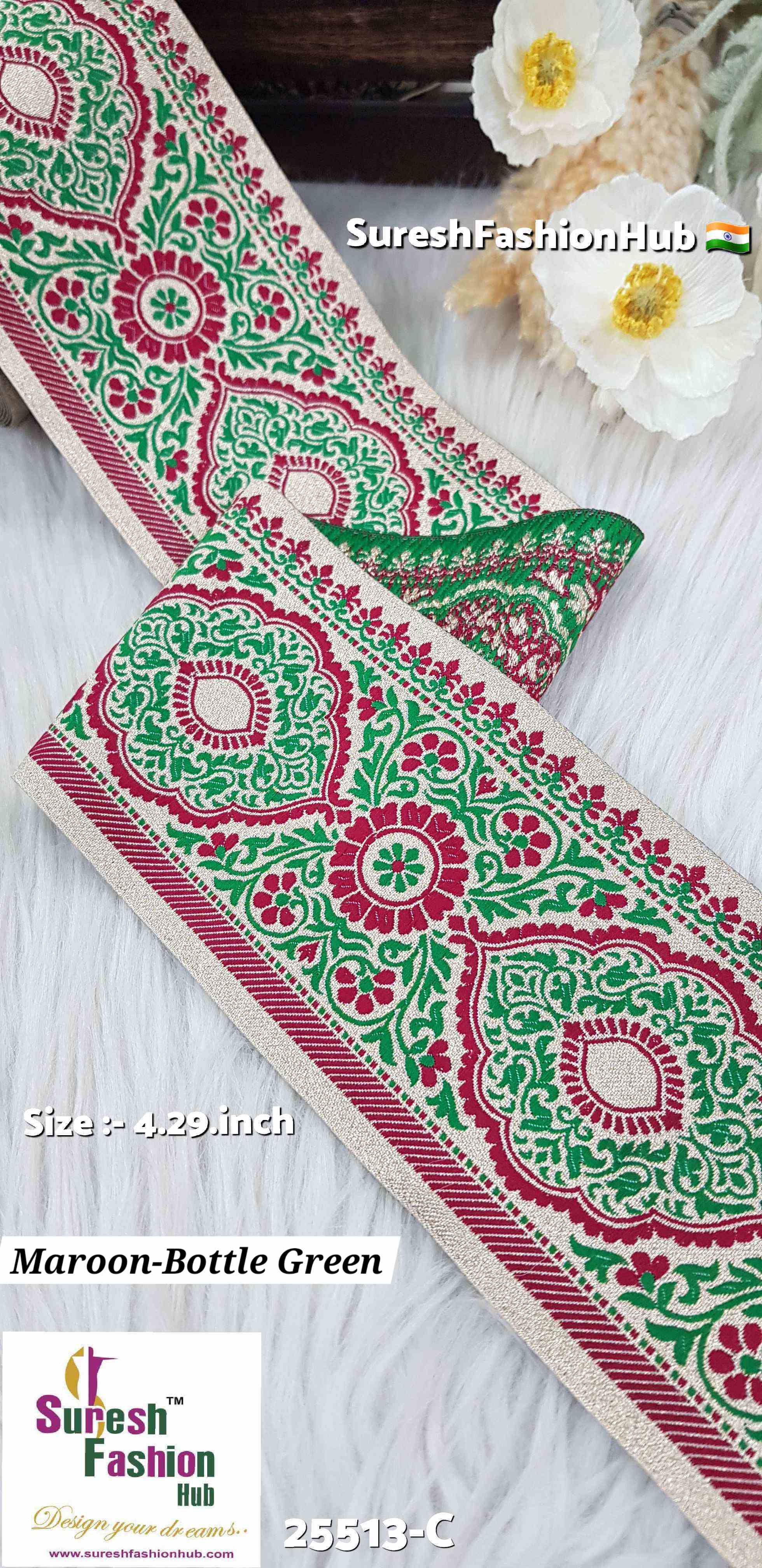 Maroon-Bottle Green Heritage Banarasi Lace