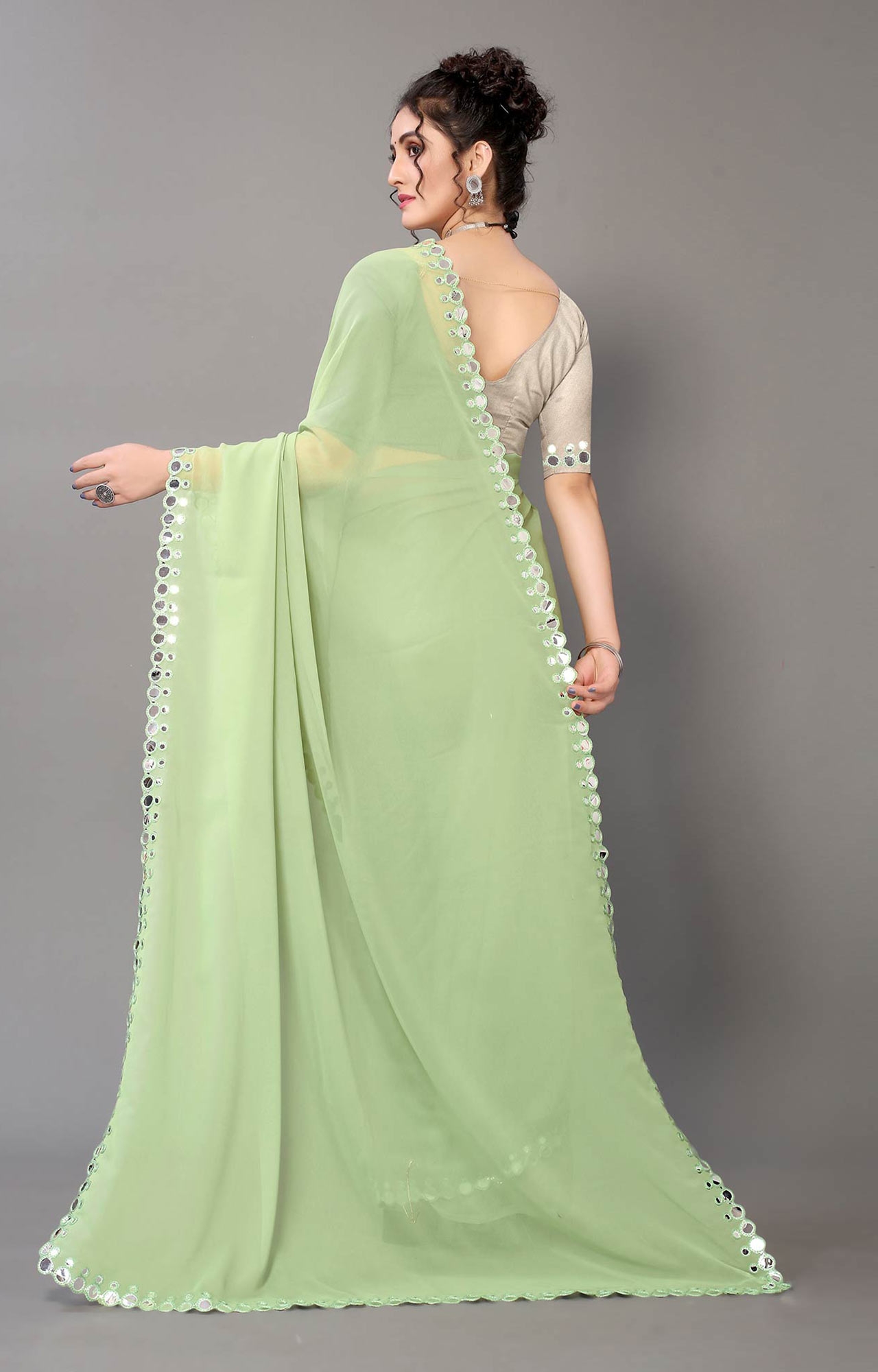 V Vervee Couture- Women's Saree Pastel Green/Mythic Green Handwork  Georgette Saree, Saree/Sari for Women