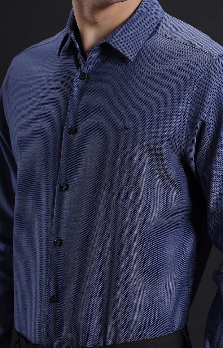 Men's Navy Cotton Melange Formal Shirt