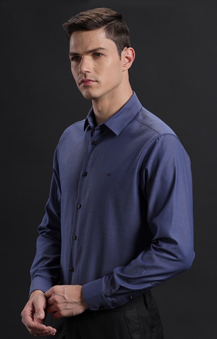 Men's Navy Cotton Melange Formal Shirt