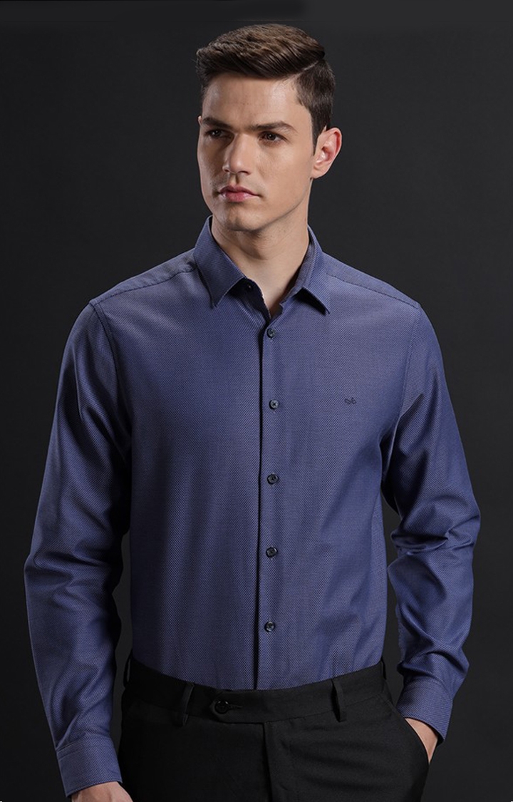 Men's Navy Cotton Melange Formal Shirt