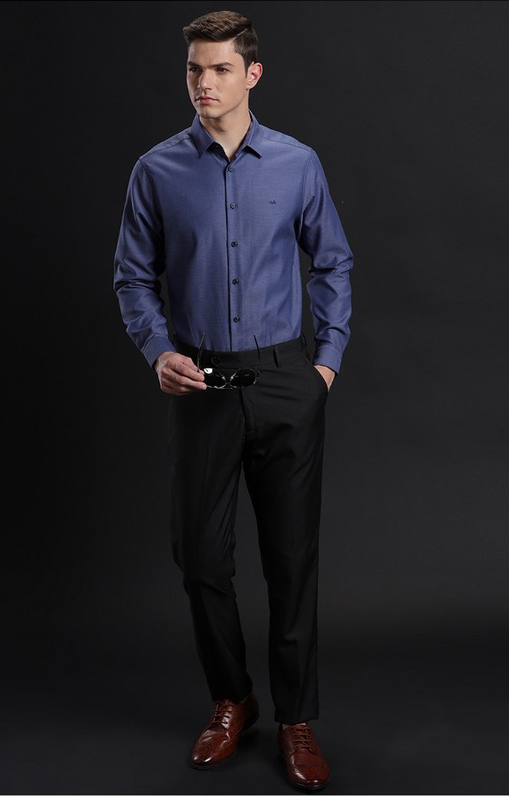 Men's Navy Cotton Melange Formal Shirt