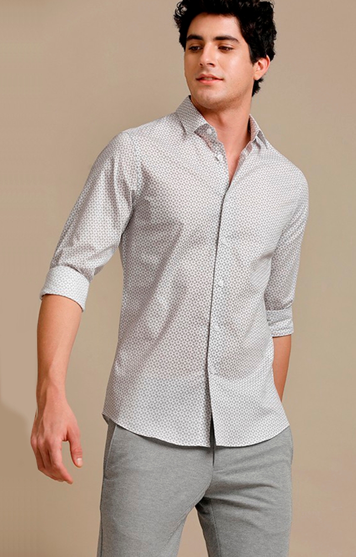 Men's Grey Cotton Printed Casual Shirt