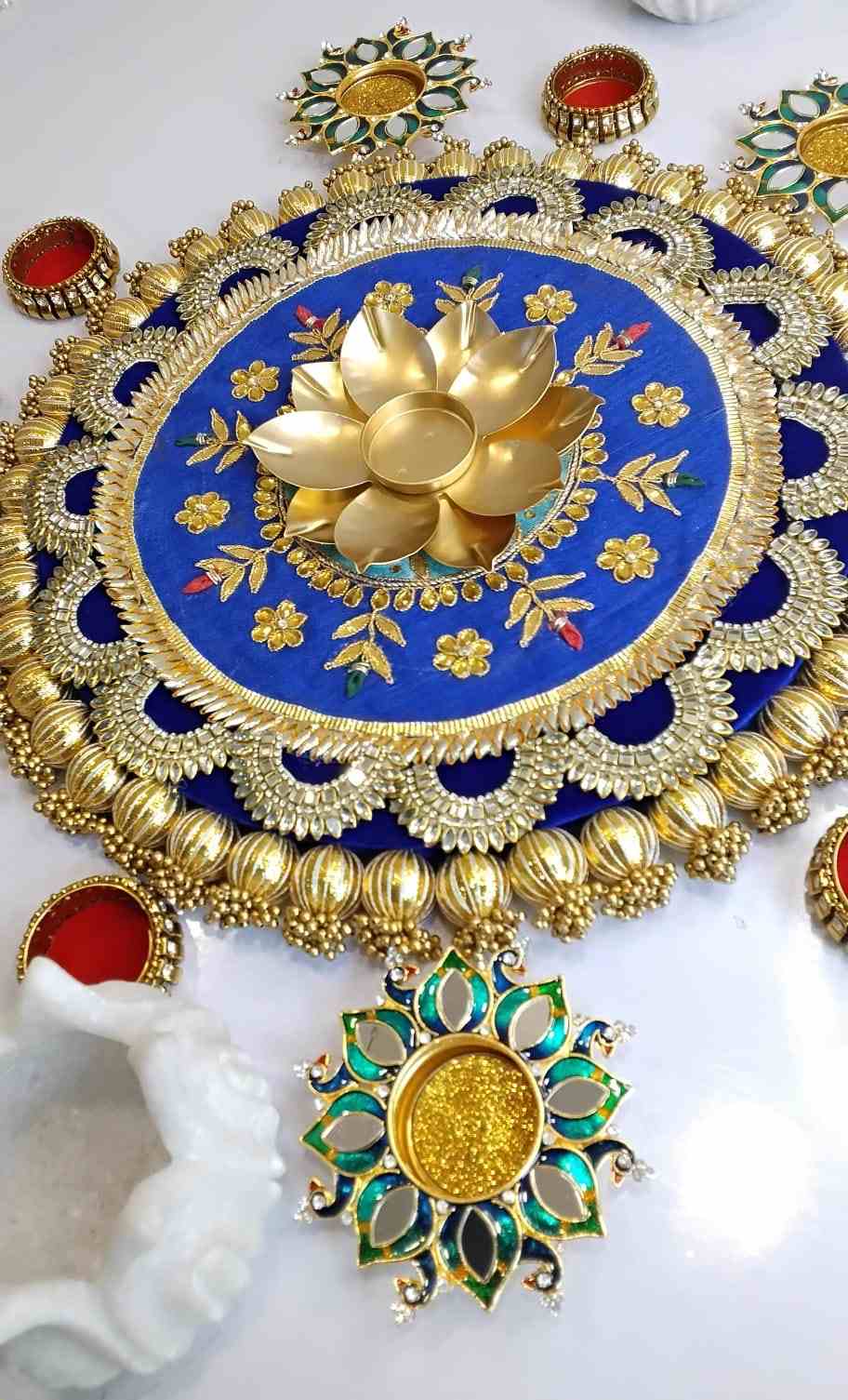 Peacock Diya and Gotta Rangoli Set