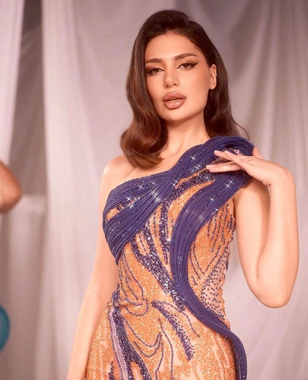 Orange & Purple Sculpted Bodycon Gown