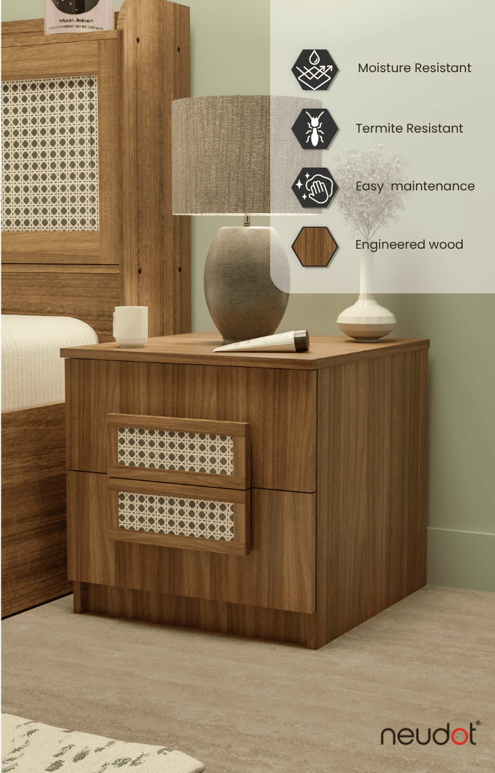 Sakura Rattan Bedside Table - Leon Teak Finish