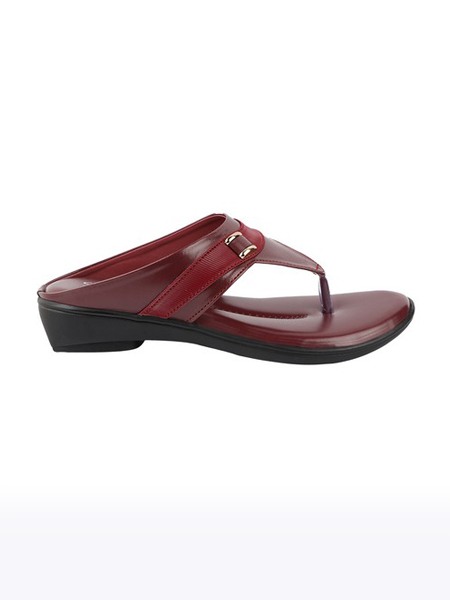 Women's Maroon  Synthetic Flat Slip-ons