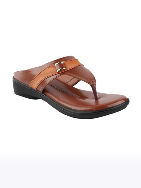 Women's Tan  Synthetic Flat Slip-ons
