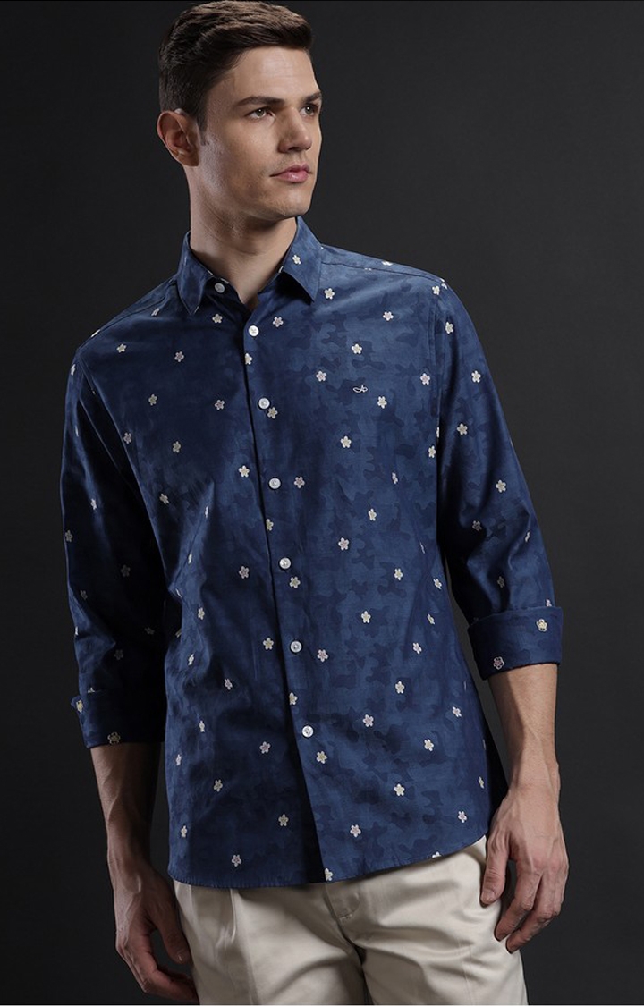 Aldeno | Men's Navy Cotton Floral Casual Shirt