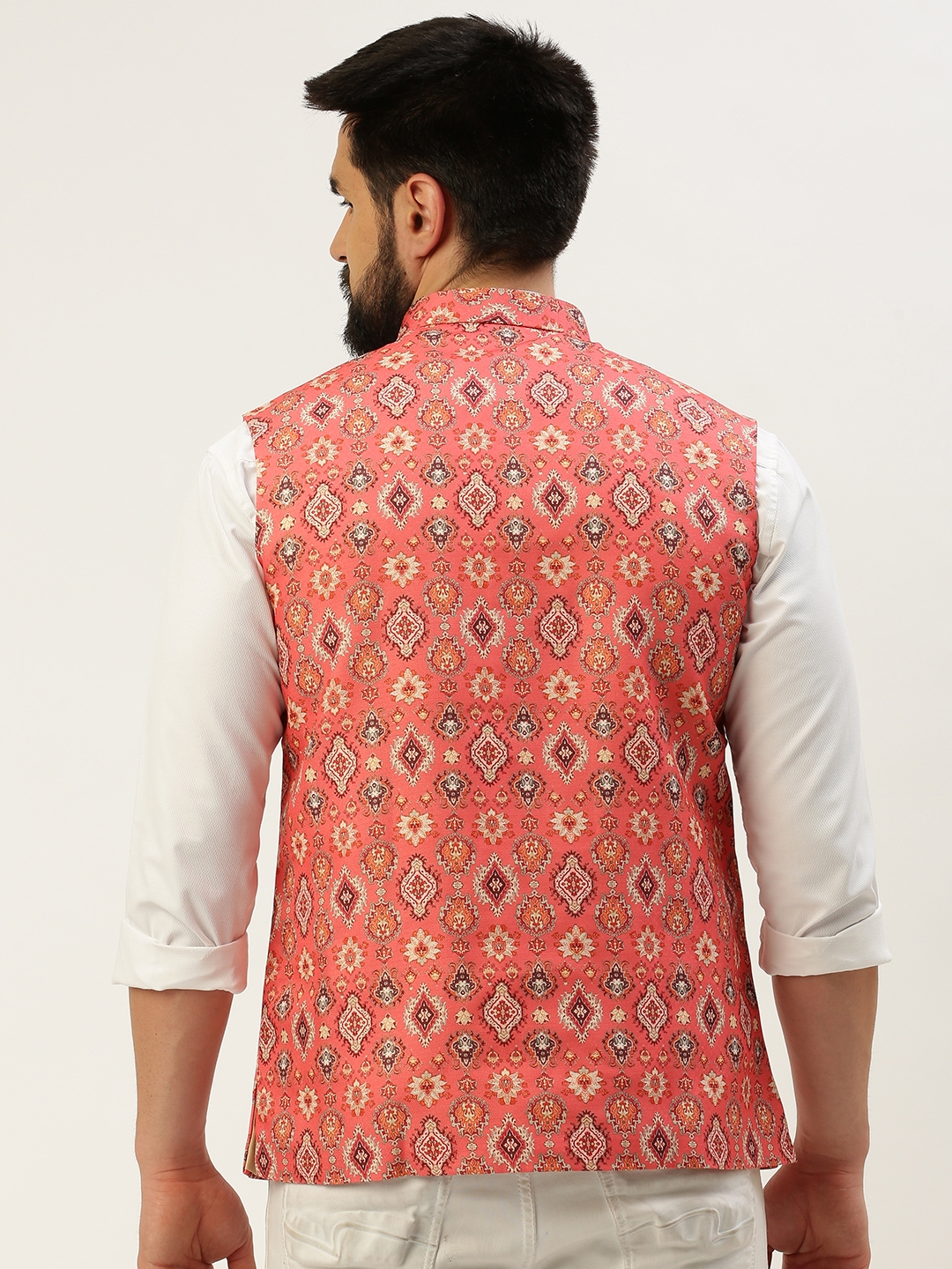 Showoff | SHOWOFF Men's Printed Mandarin Collar Coral Nehru Jacket 3