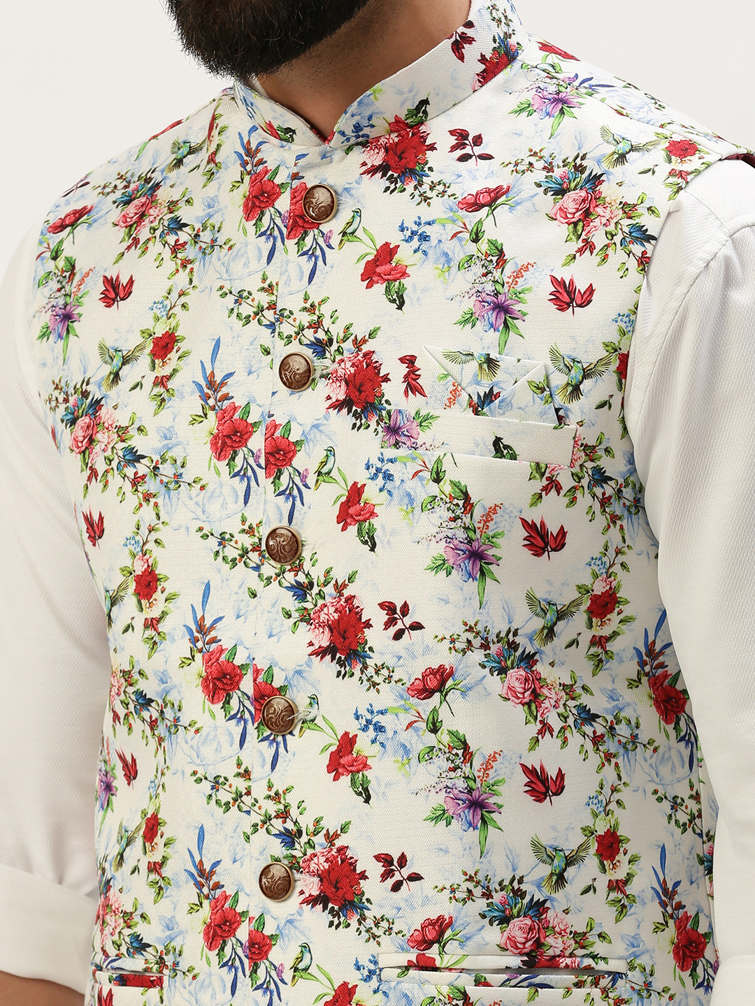SHOWOFF Men's Printed Mandarin Collar Multi Nehru Jacket