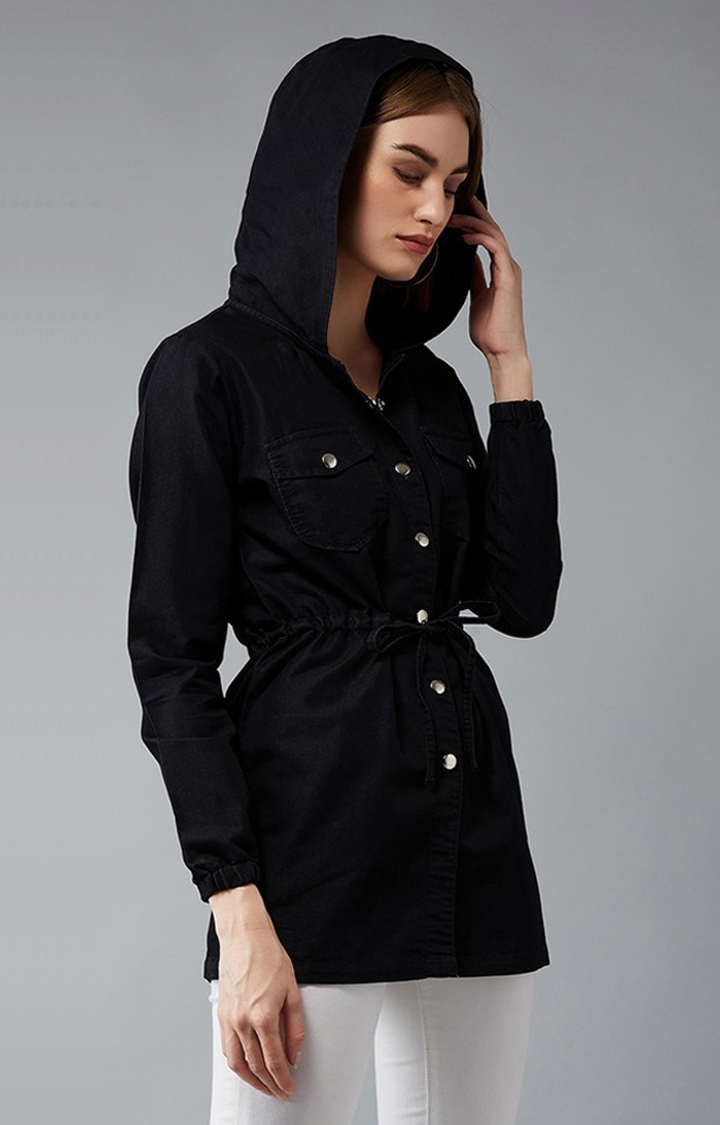 Dolce Crudo | Women's Black Cotton Solid Denim Jacket 3