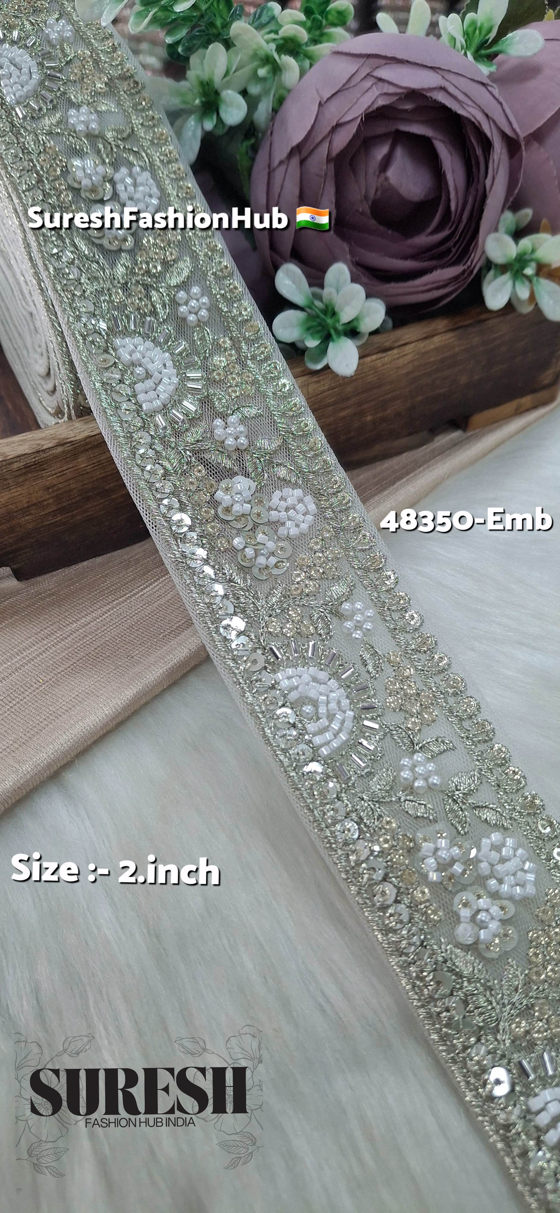 Offwhite PearlGlow Floral Net Embroidered Lace