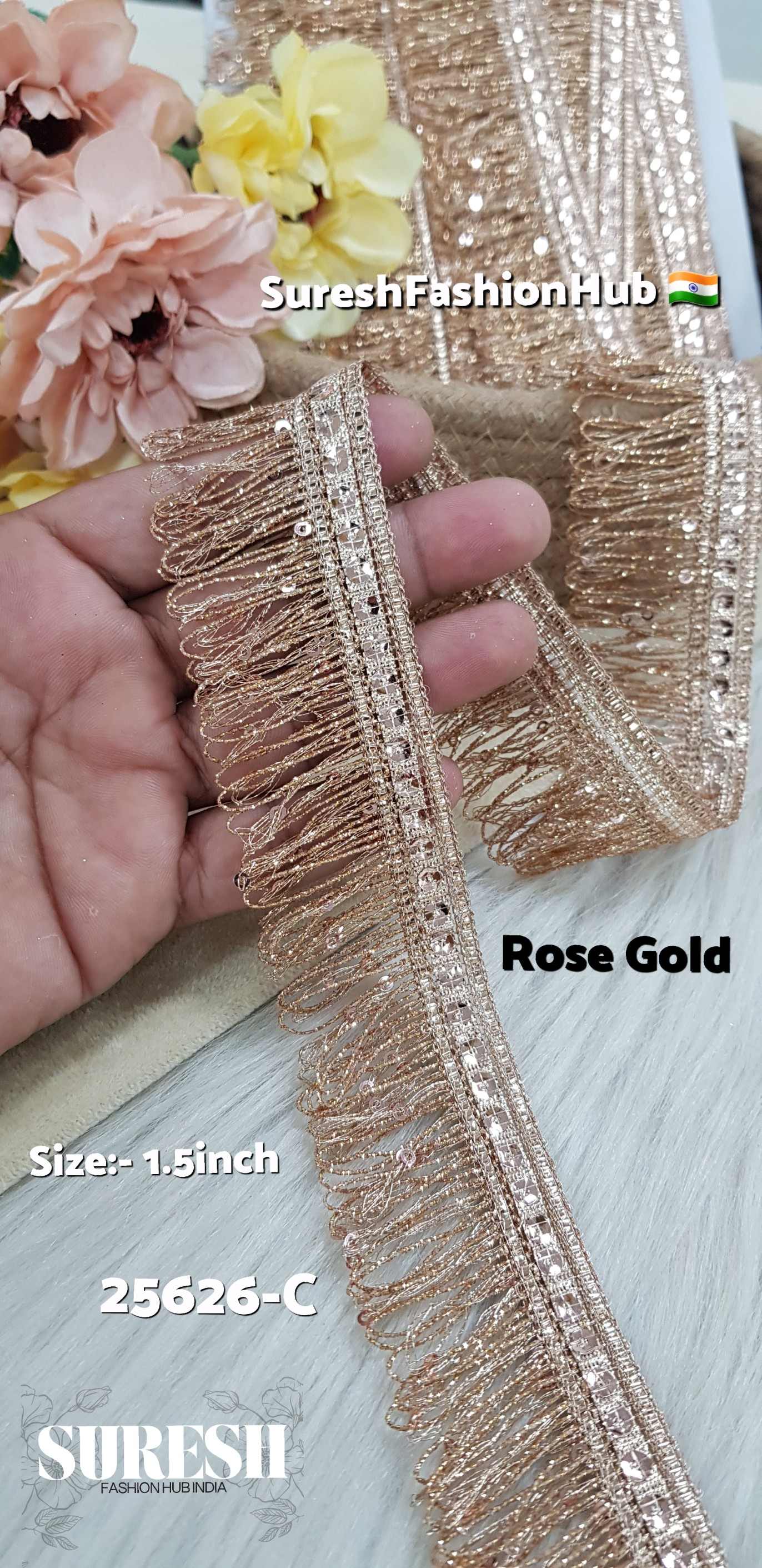 Rose Gold Zari Sequin Fringe Lace