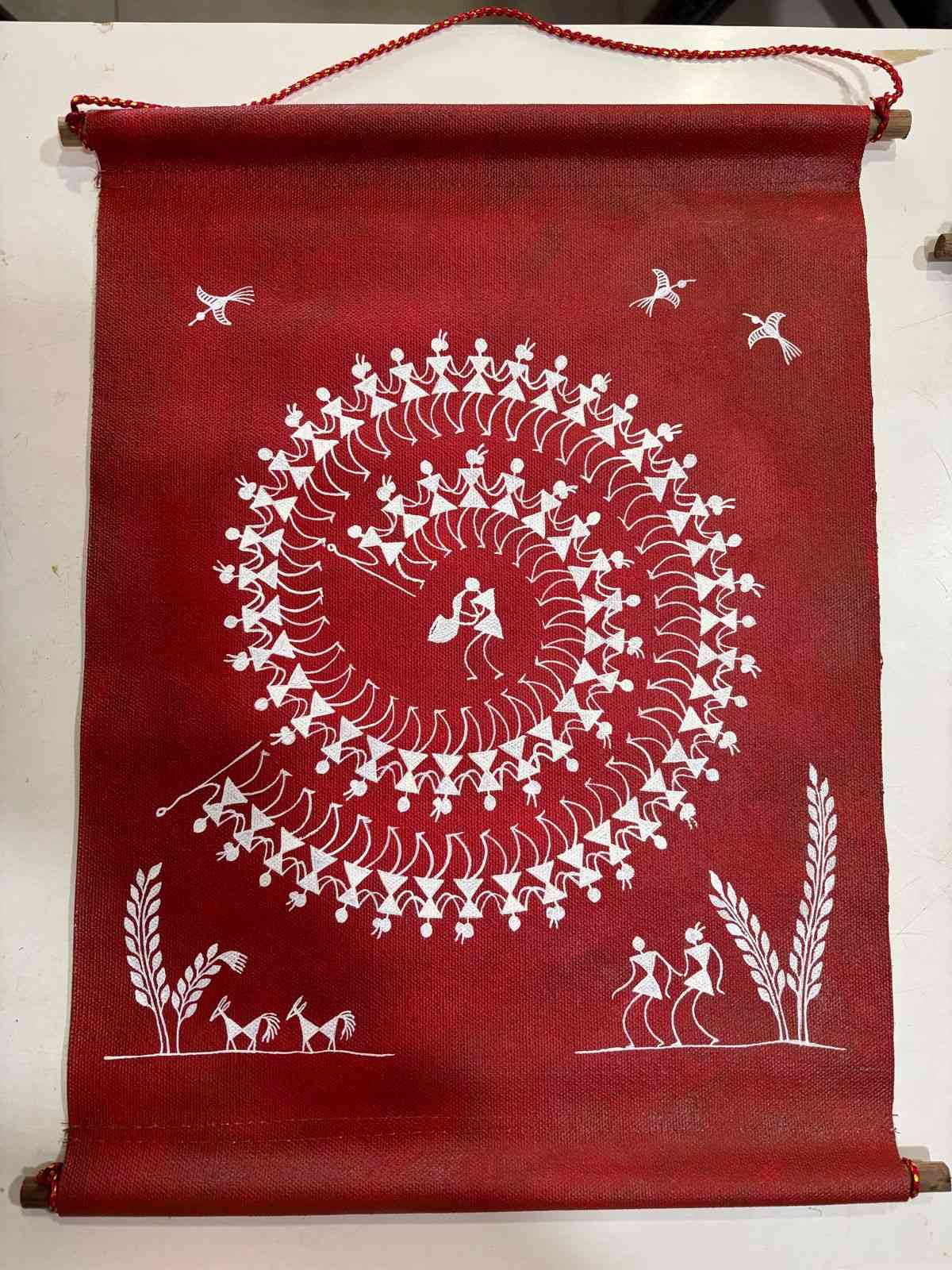 Warli Canvas Scroll 14"x12"