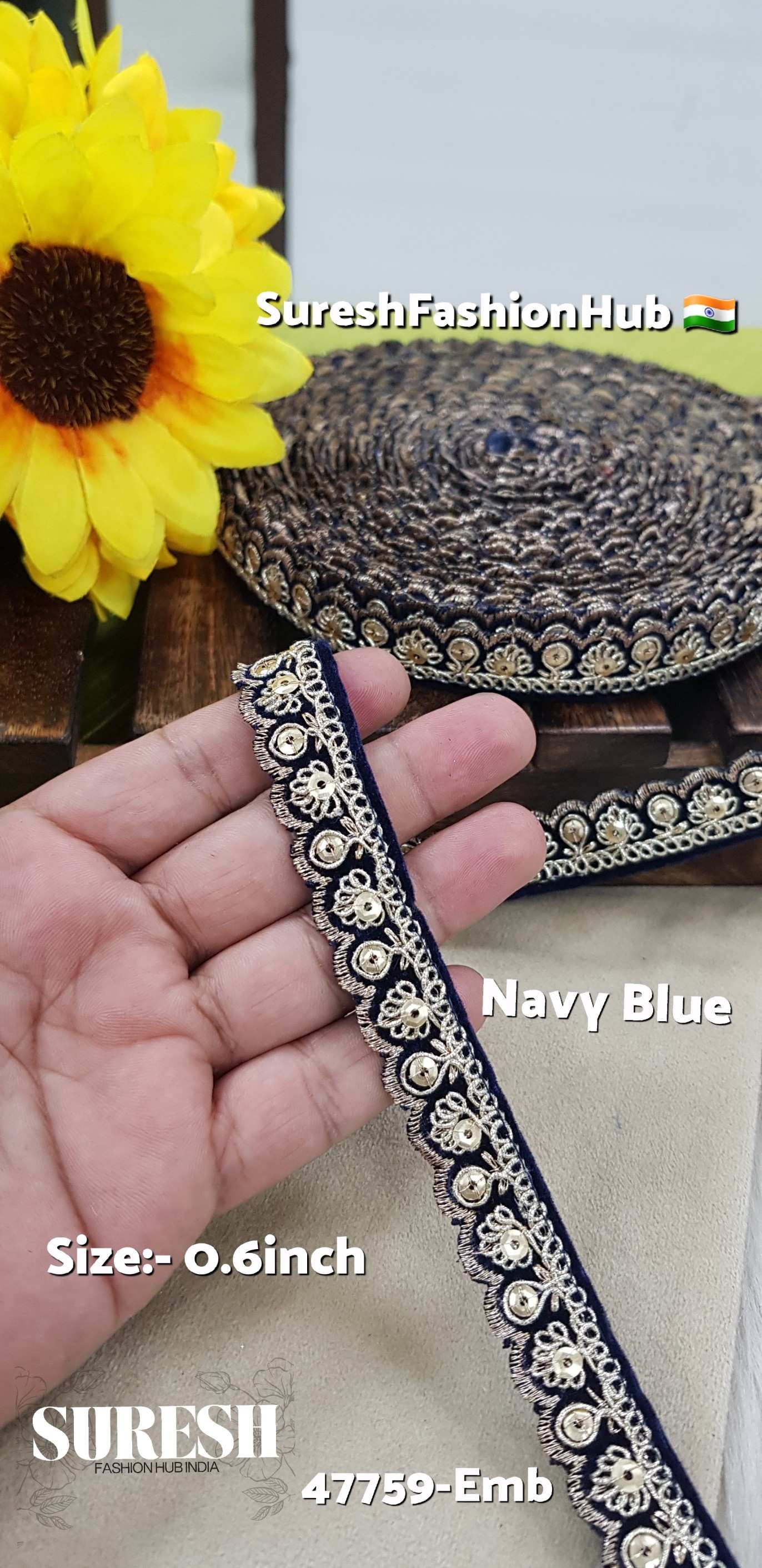 Velvet Royal Glint Scallop Lace – Navy Blue