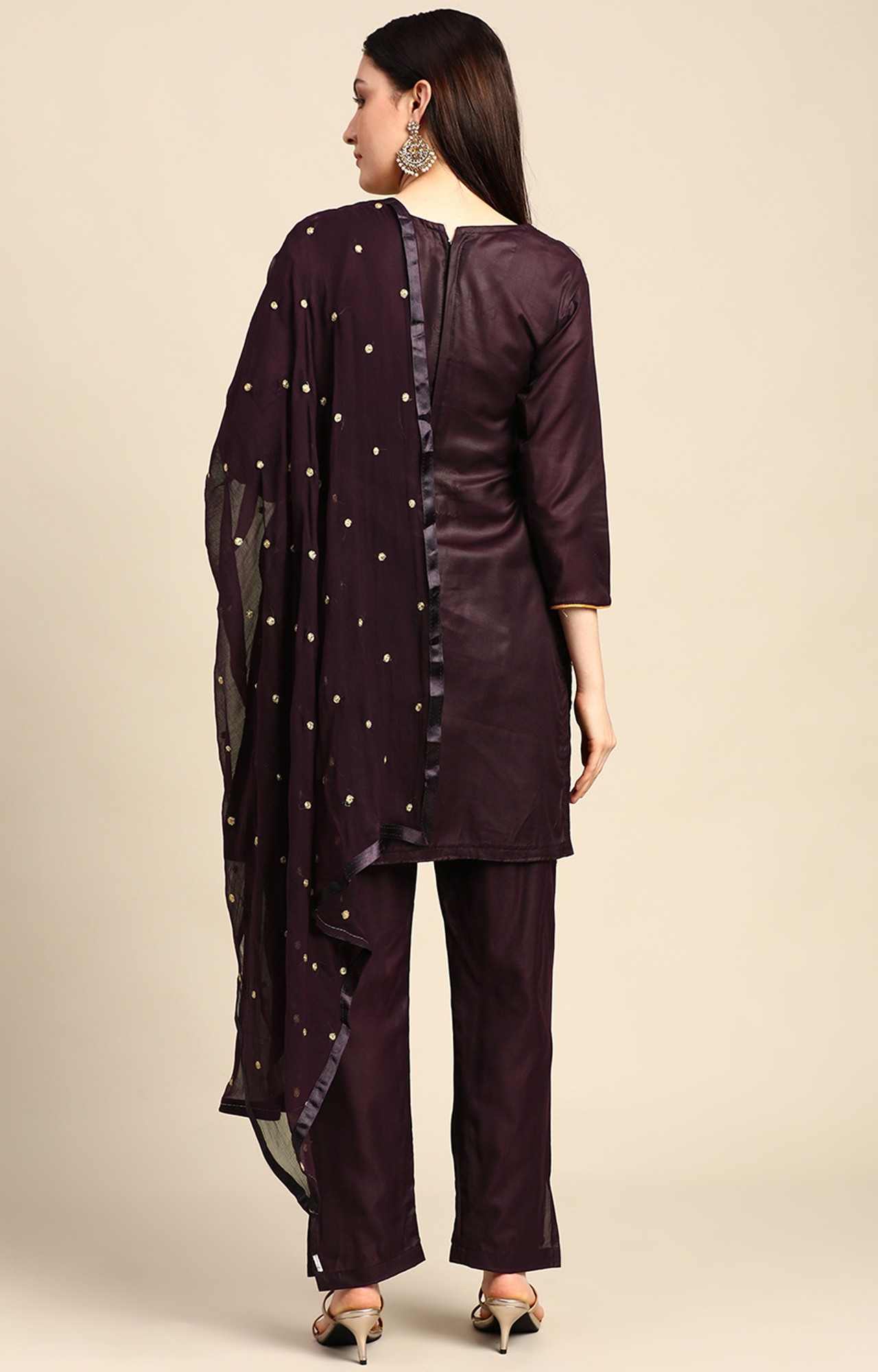 Shaily Women Wine Color Cotton Embroidered With Tessels Unstitched Dress Material-VF_JALGALU_WNE_DM