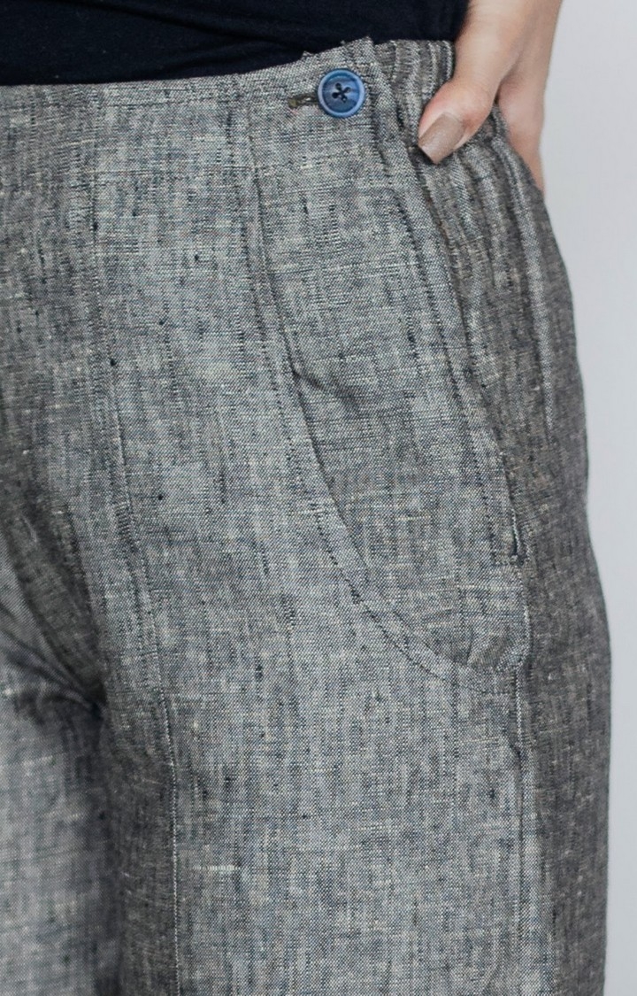 Women's Grey Linen Melange Trousers