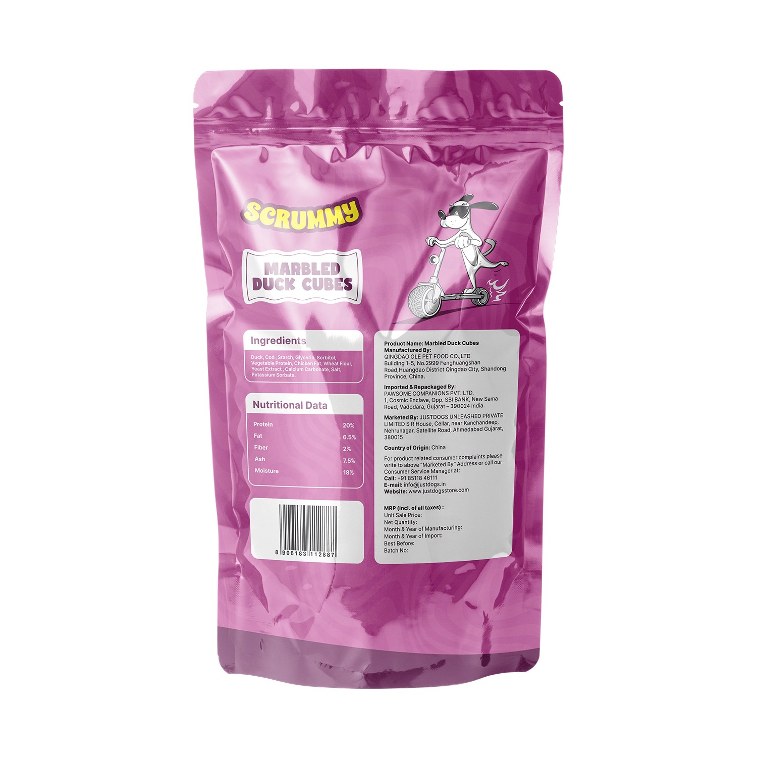 Scrummy Marbled Duck Cubes Dog Treats 70g