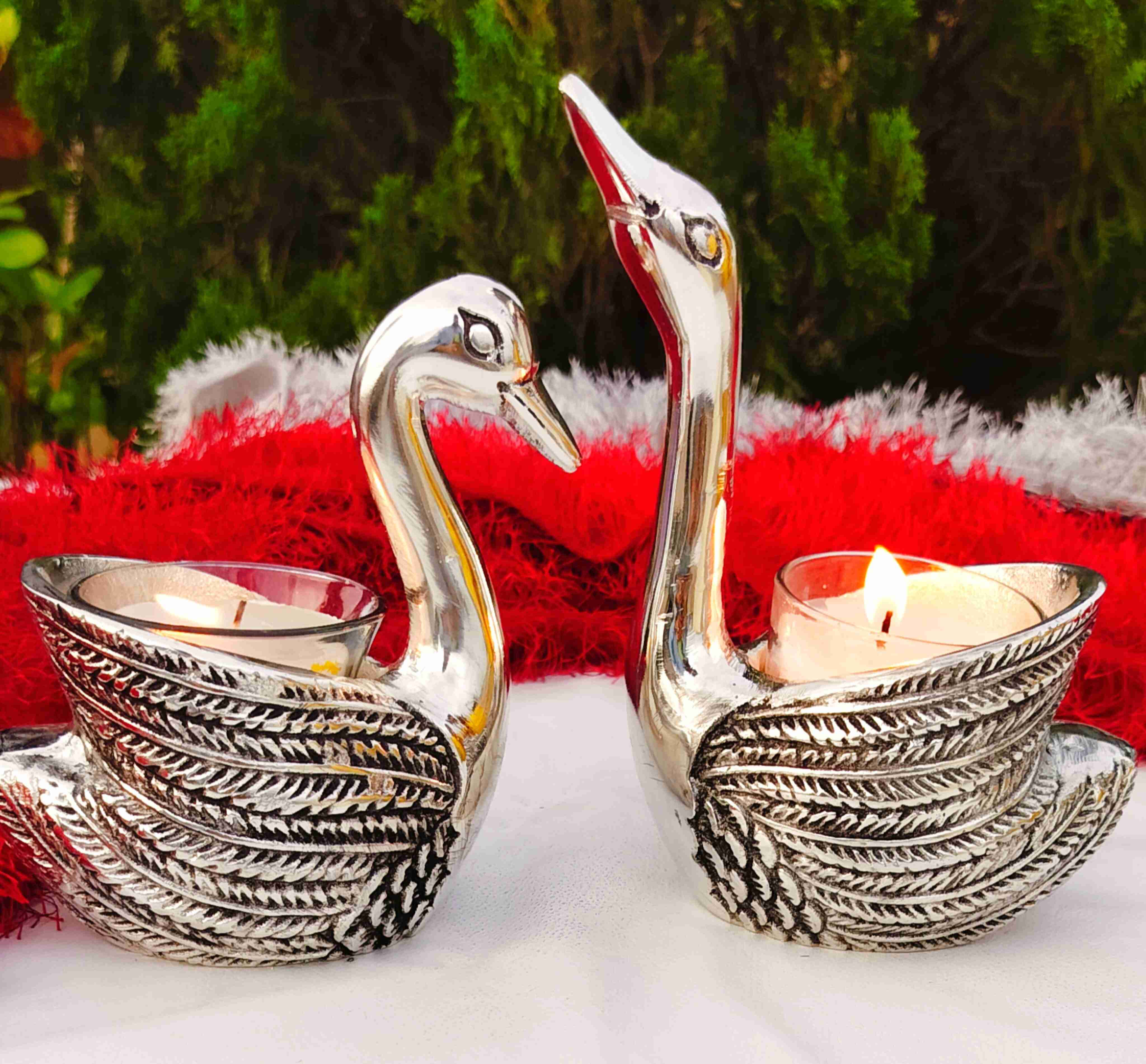 German silver Love birds candle holder