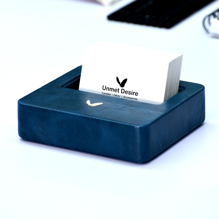 Visiting Card Holder for Desk | Faux Leather | Square | Moderno | Blue
