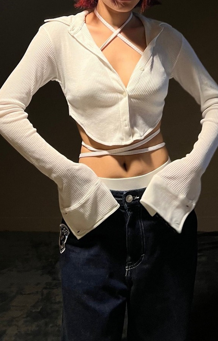 Women's Glee White Bralette Set with Backless Shirt