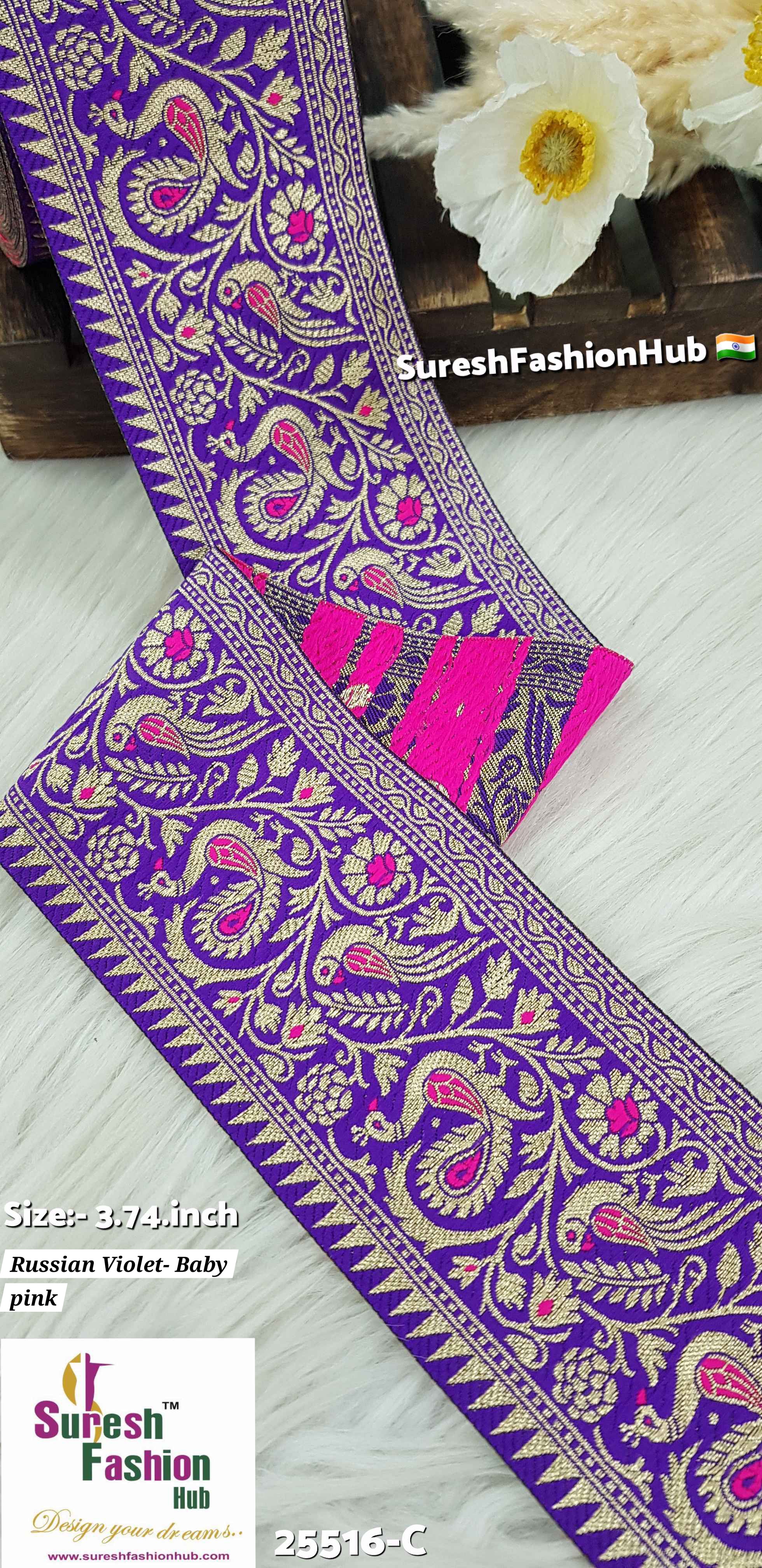 Russian Violet-Baby Pink Forest Banarasi Lace