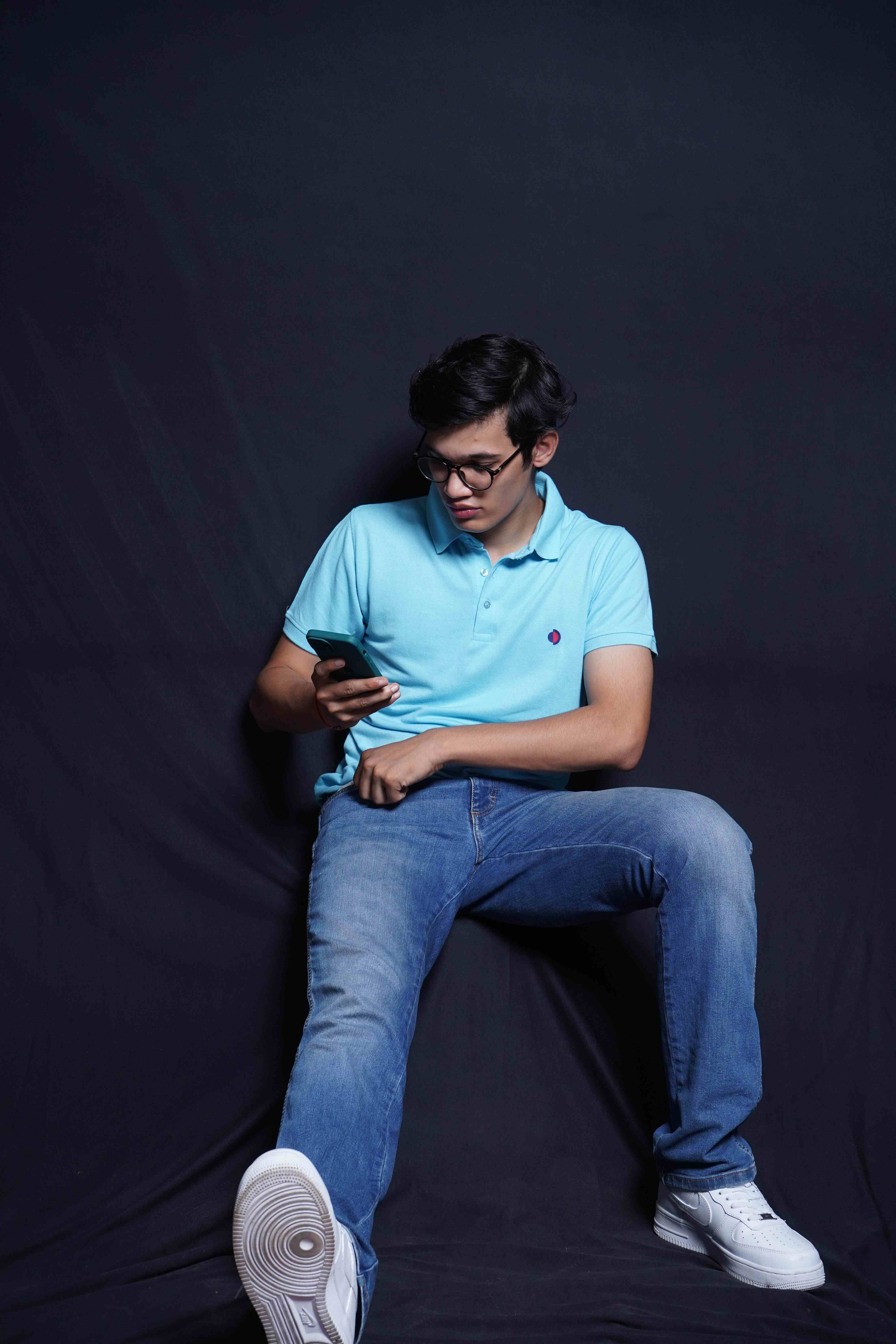 One Denim Evergreen Light Blue Plain Polo Neck Cotton T-Shirt