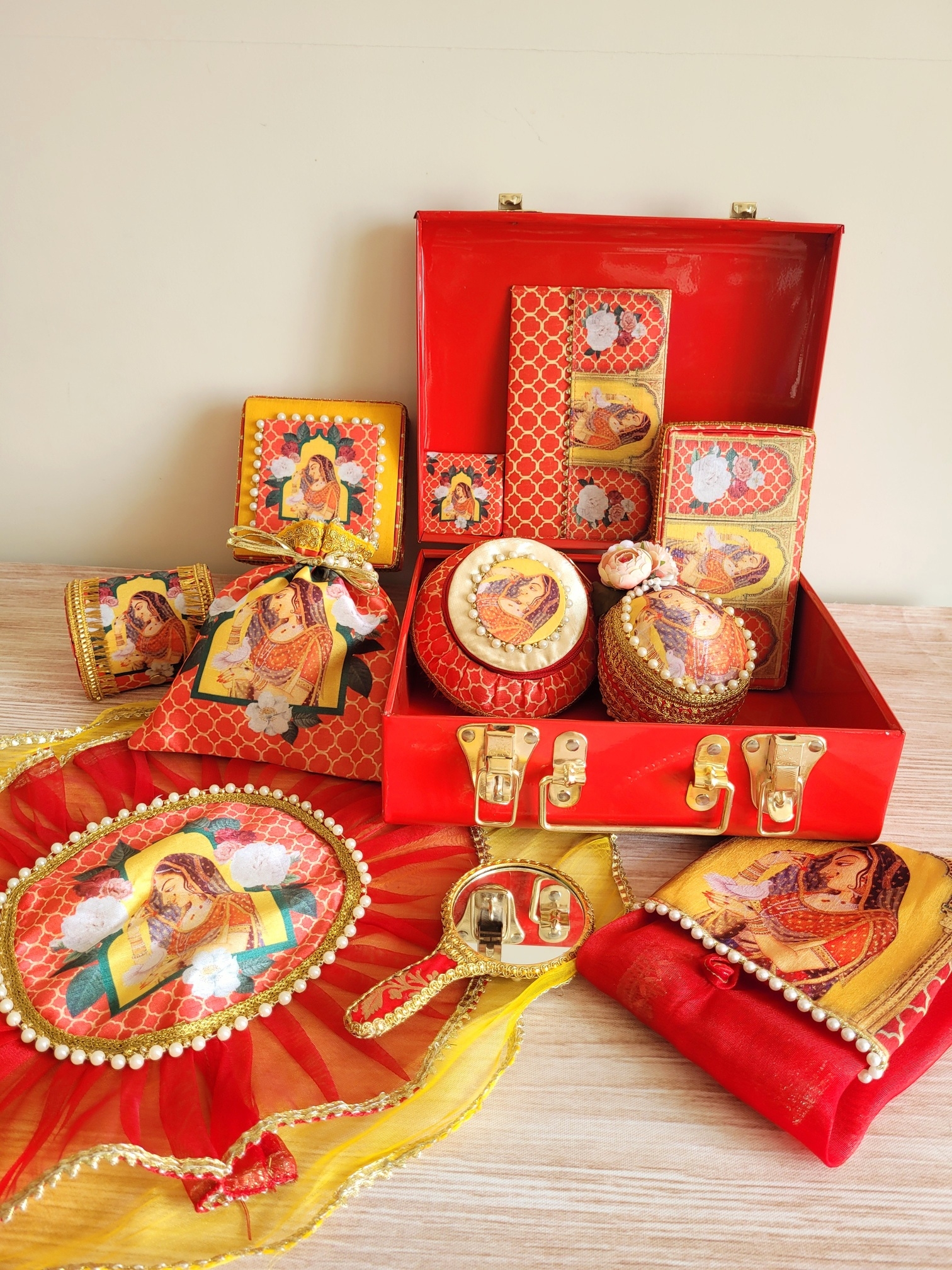 Digital Print Maharani Bridal Trousseau Set-Red