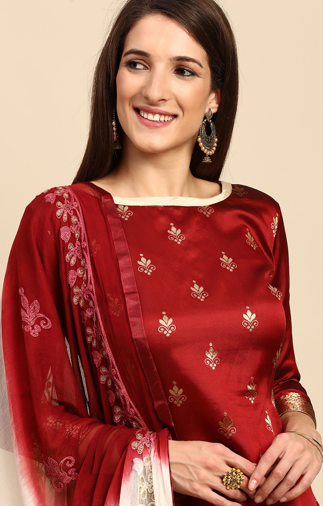 Shaily Women Maroon Color Jacquard Woven Design Unstitched Dress Material-VF_SAGUN_MRON_DM