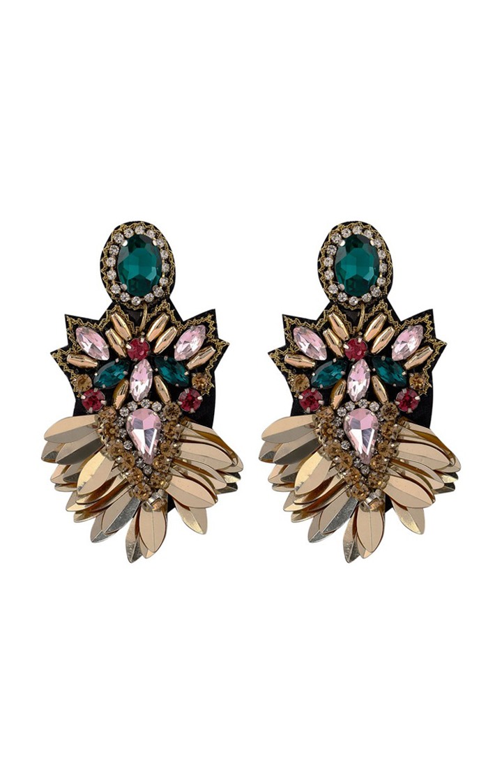 Elegant Gold-Tone Earrings with Crystals and Gems design