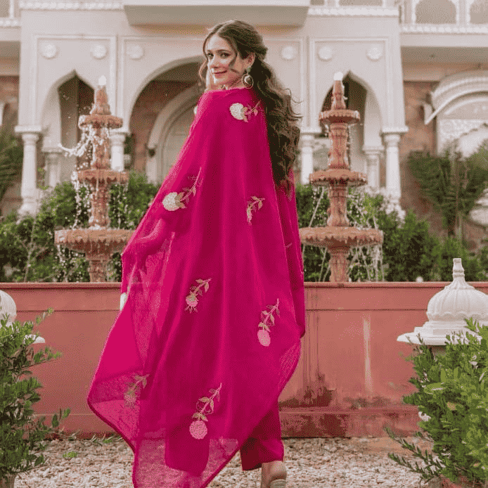 Red Mul Chanderi duppata pant set