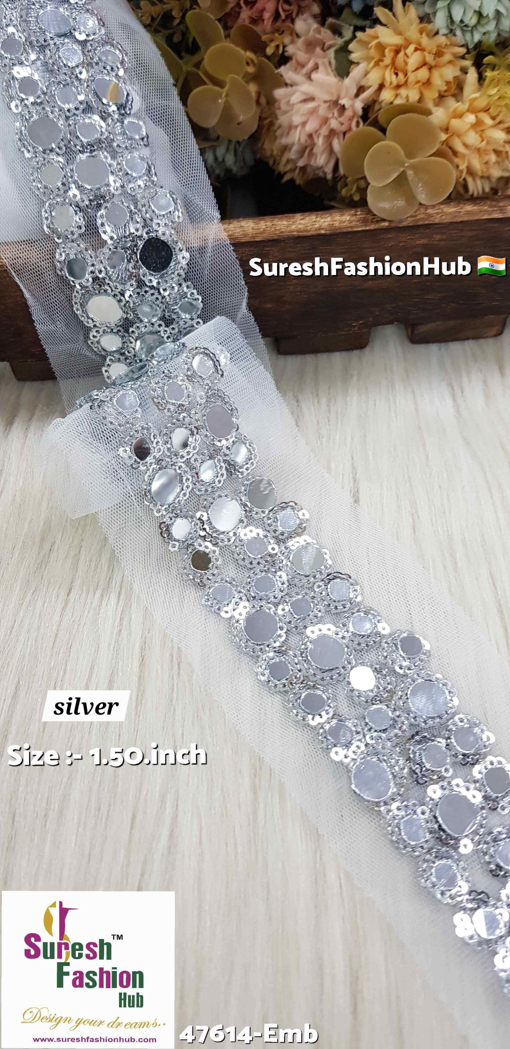 Mirrored Silver Sequins Net Embroidery