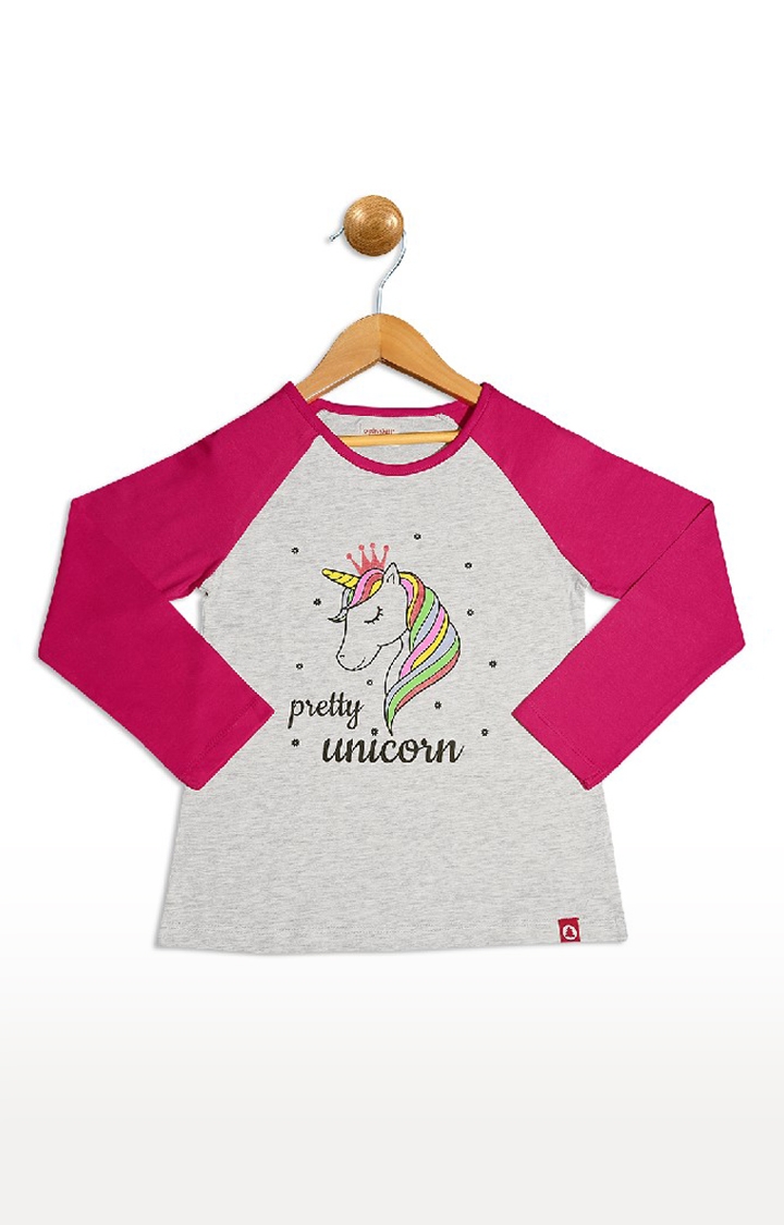 Pinehill Girls Pretty Unicorn Raglan Sleeve Printed T-Shirt