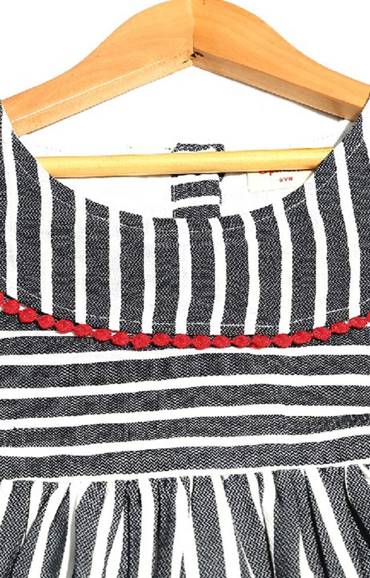 Pinehill Kids Girls Black Striped Neck Flayer Dress