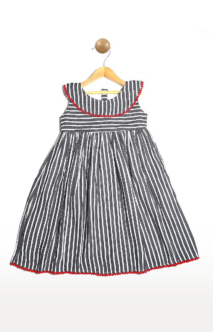 Pinehill Kids Girls Black Striped Neck Flayer Dress