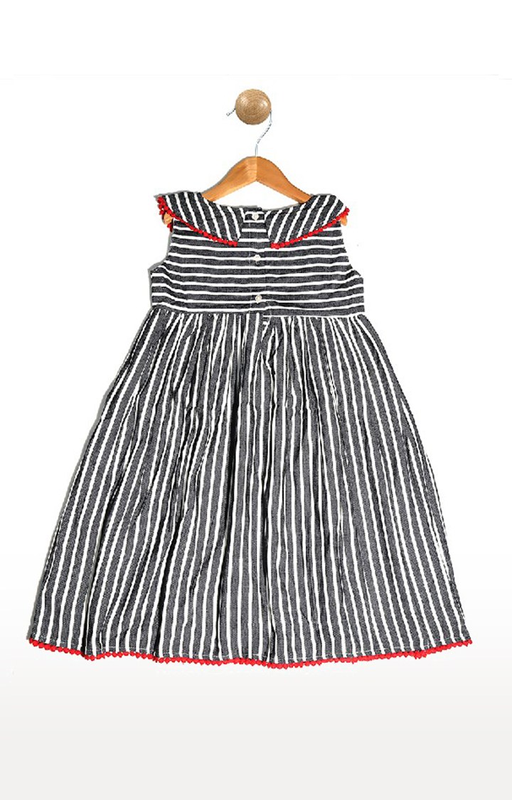 Pinehill Kids Girls Black Striped Neck Flayer Dress
