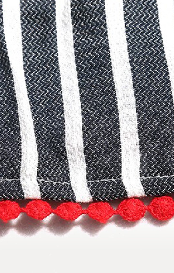 Pinehill Kids Girls Black Striped Neck Flayer Dress