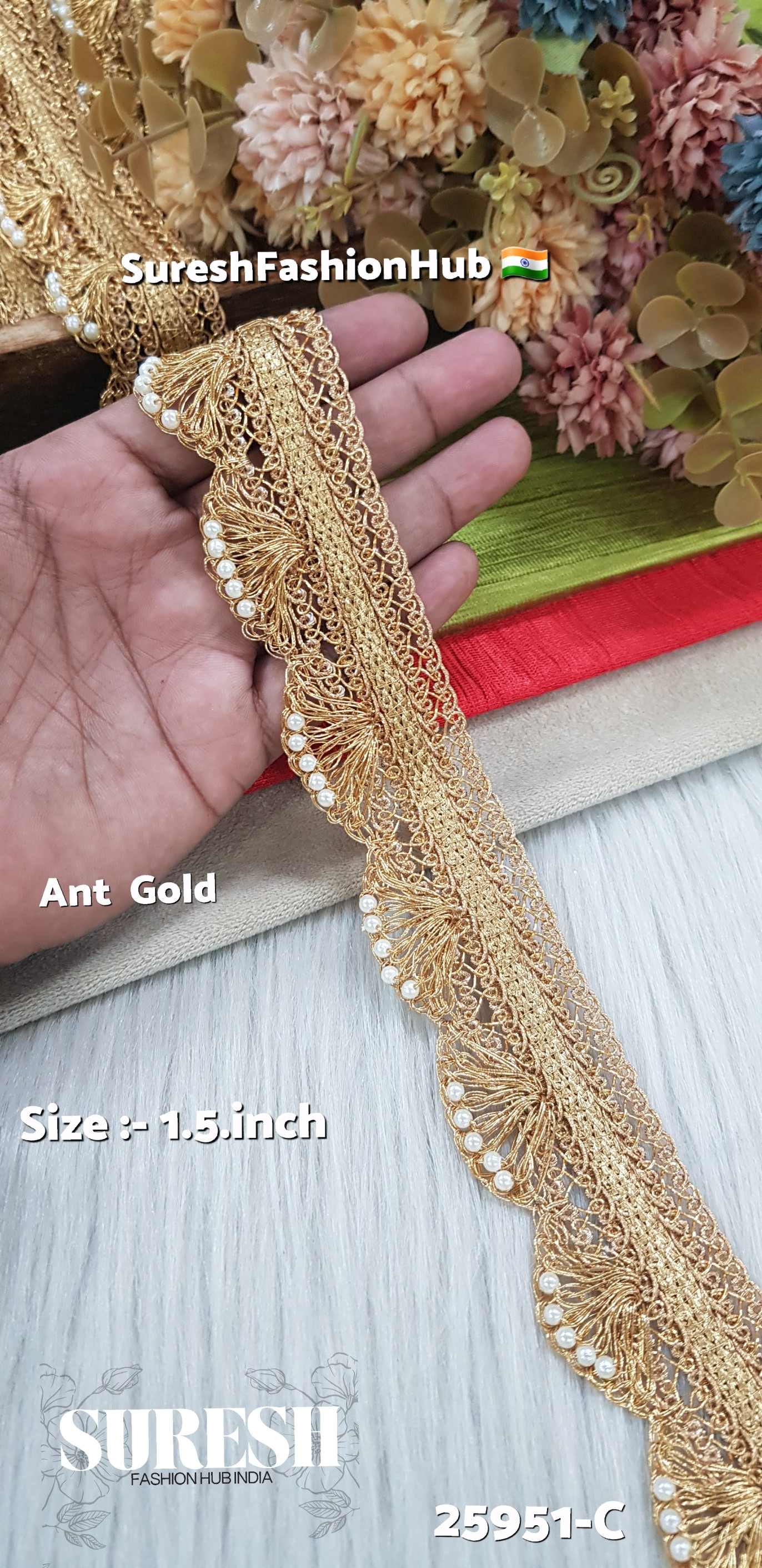 25951-C Ant Gold Jhalar Gota Pankha Moti Lace