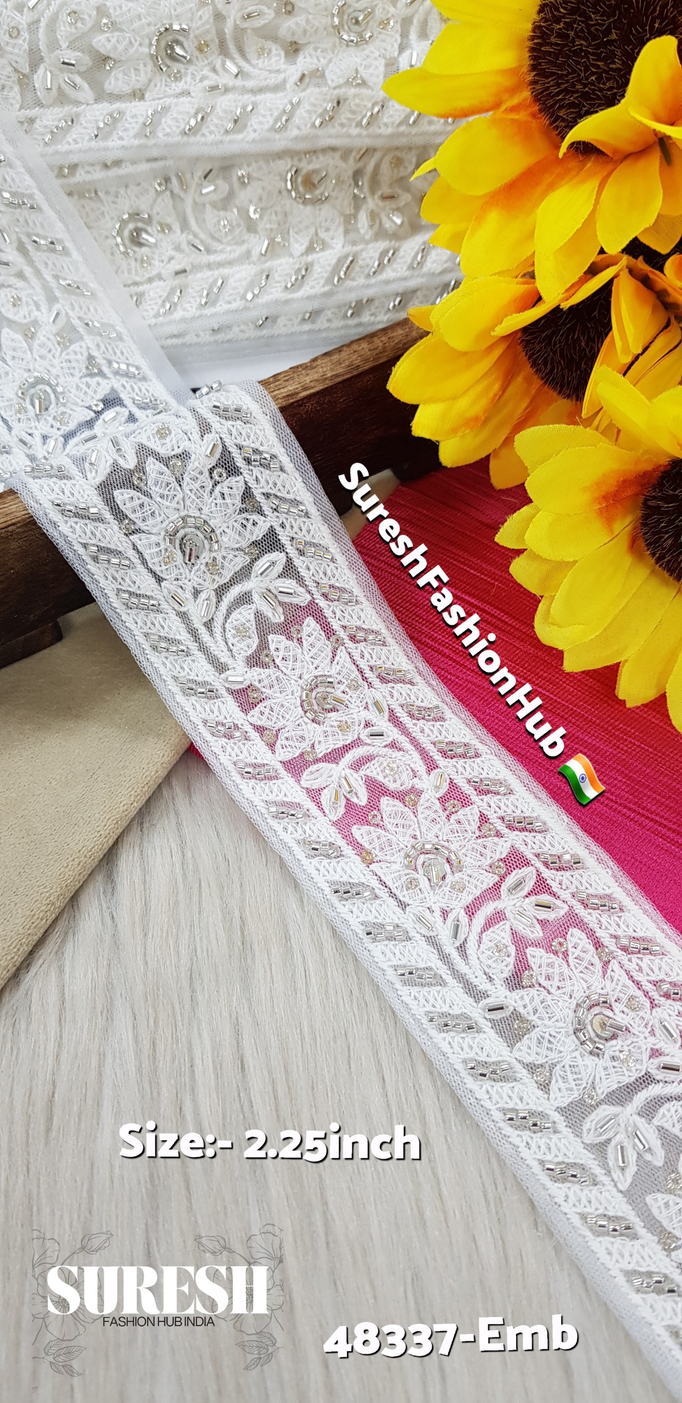 White to White Two-Side Border Lace – 48337-Emb