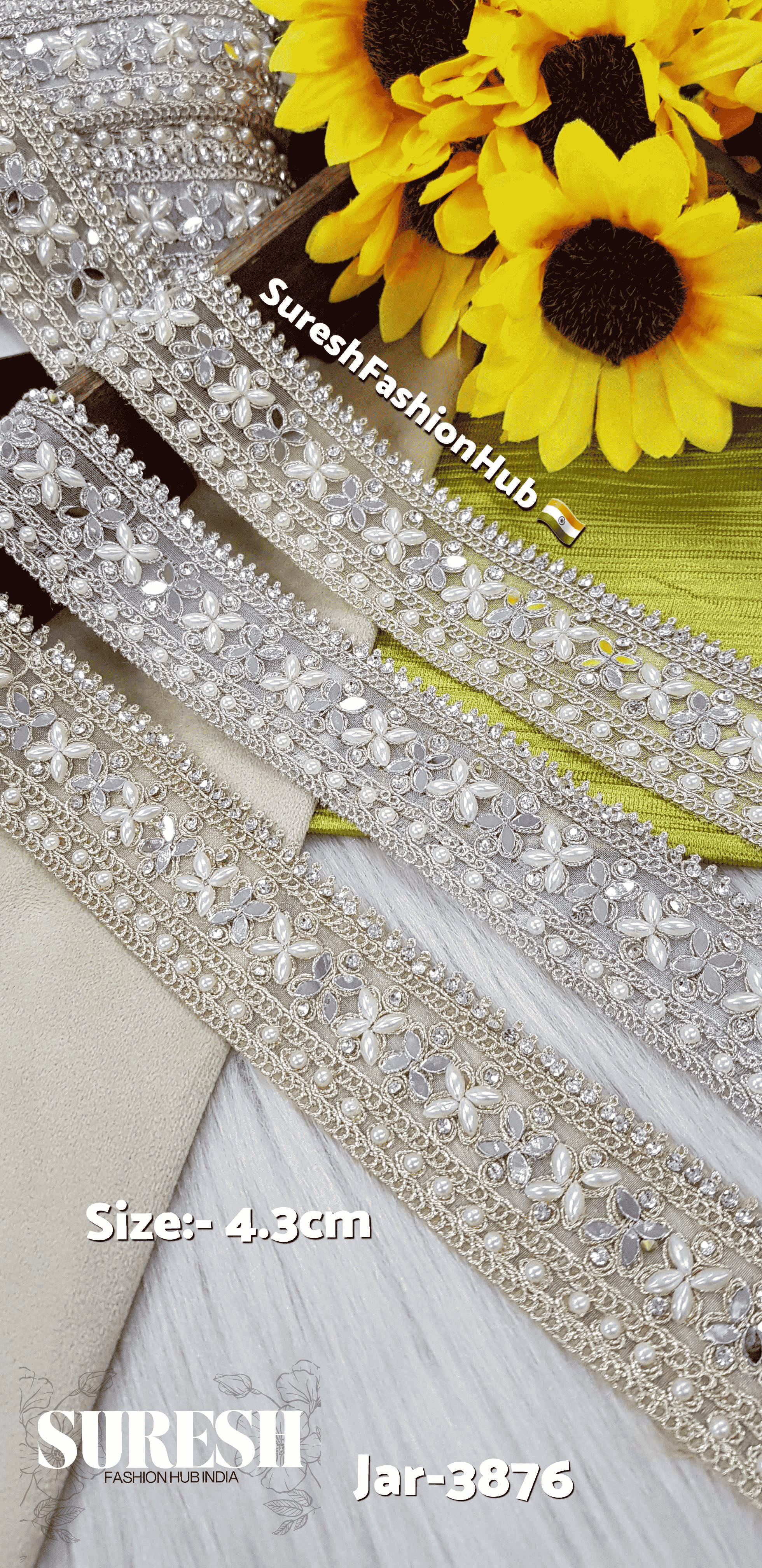 Light Gold Pearl Mirror Diamond Cutwork Lace
