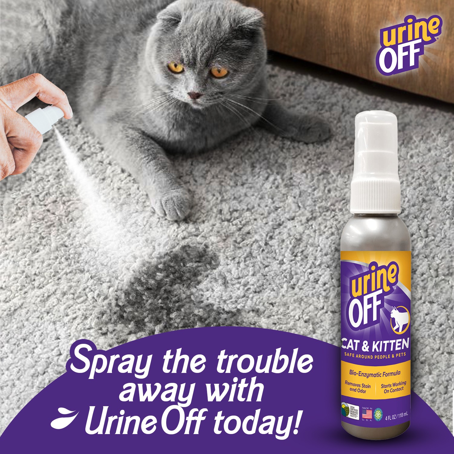 Urine Off Odour & Stain Remover Spray for Cat & Kitten