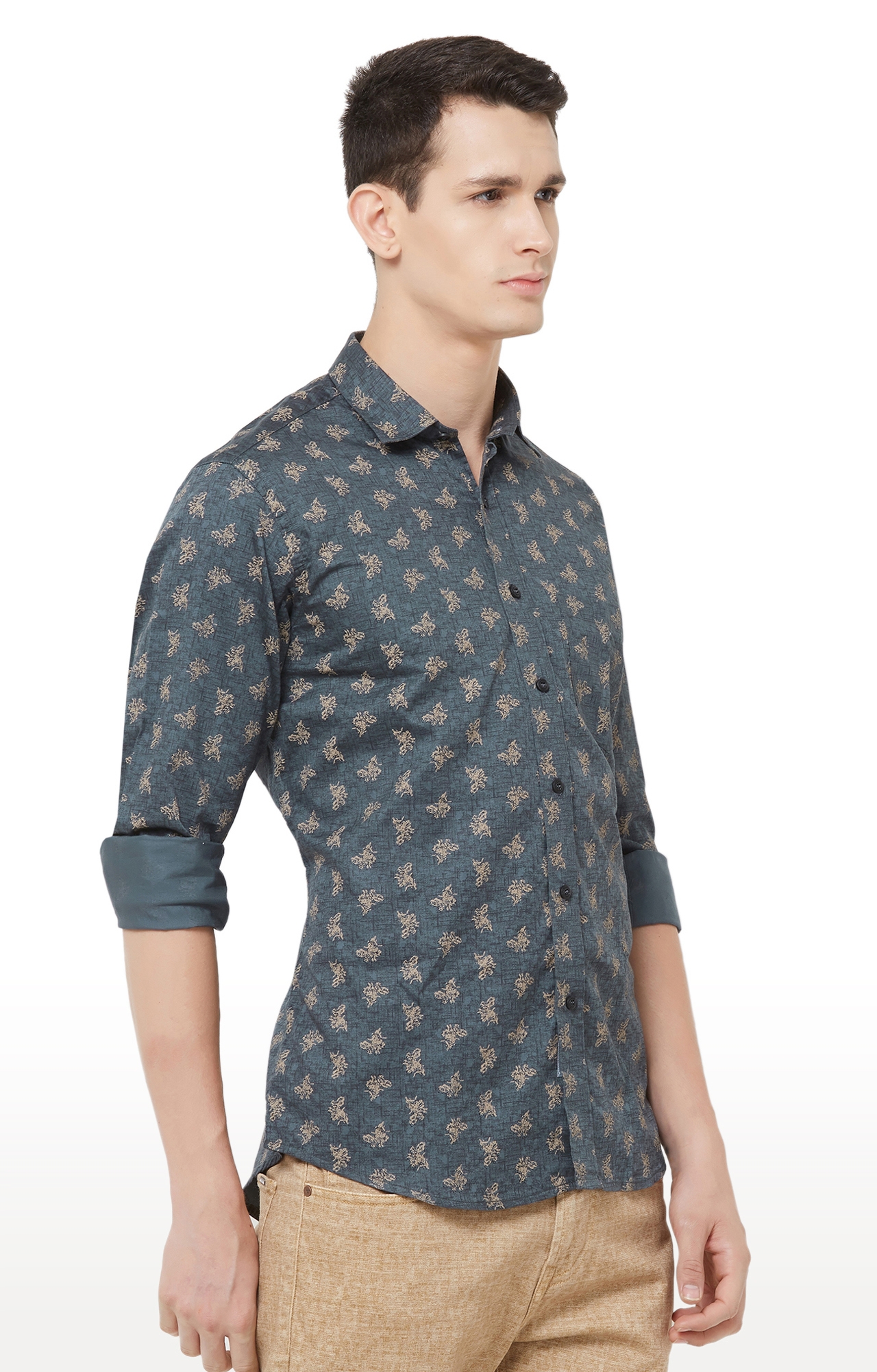 EVOQ | Grey Printed Cotton Casual Shirt 2