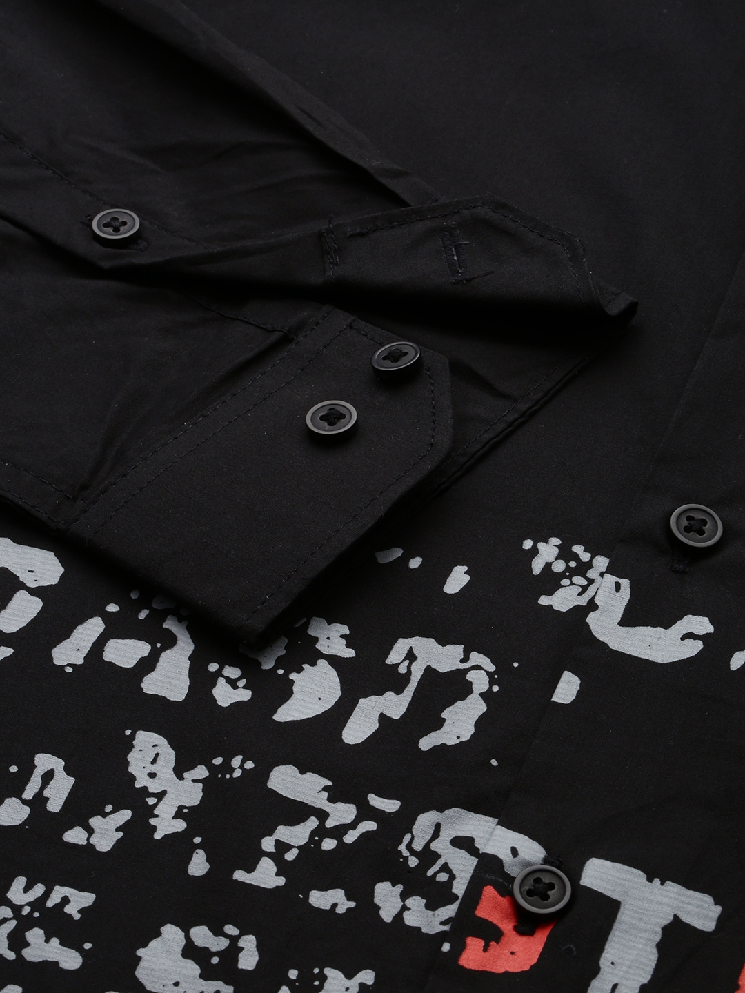 Showoff | SHOWOFF Men's Spread Collar Long Sleeves Printed Black Shirt 6