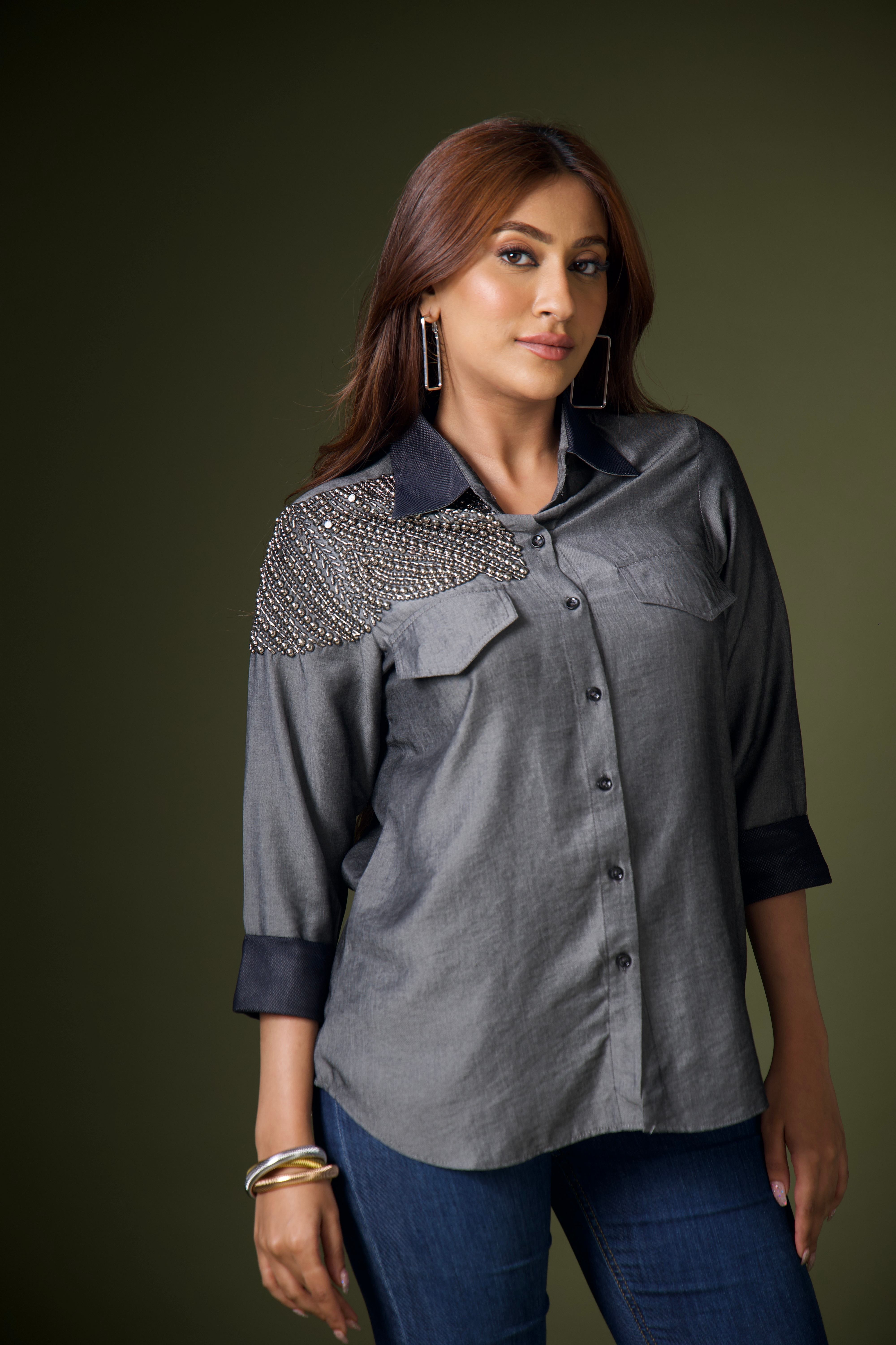 Grey Metal Bead Shirt