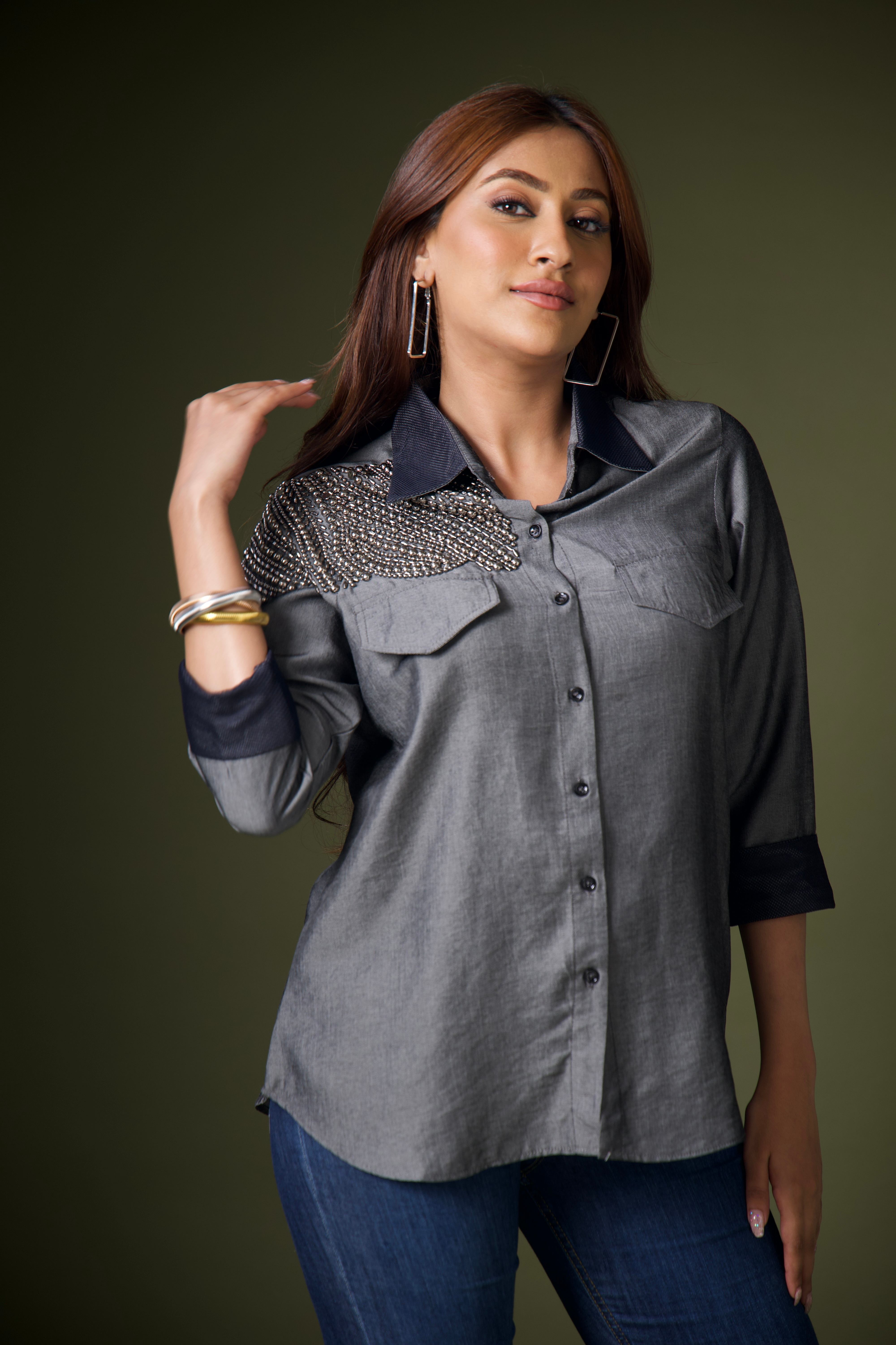 Grey Metal Bead Shirt
